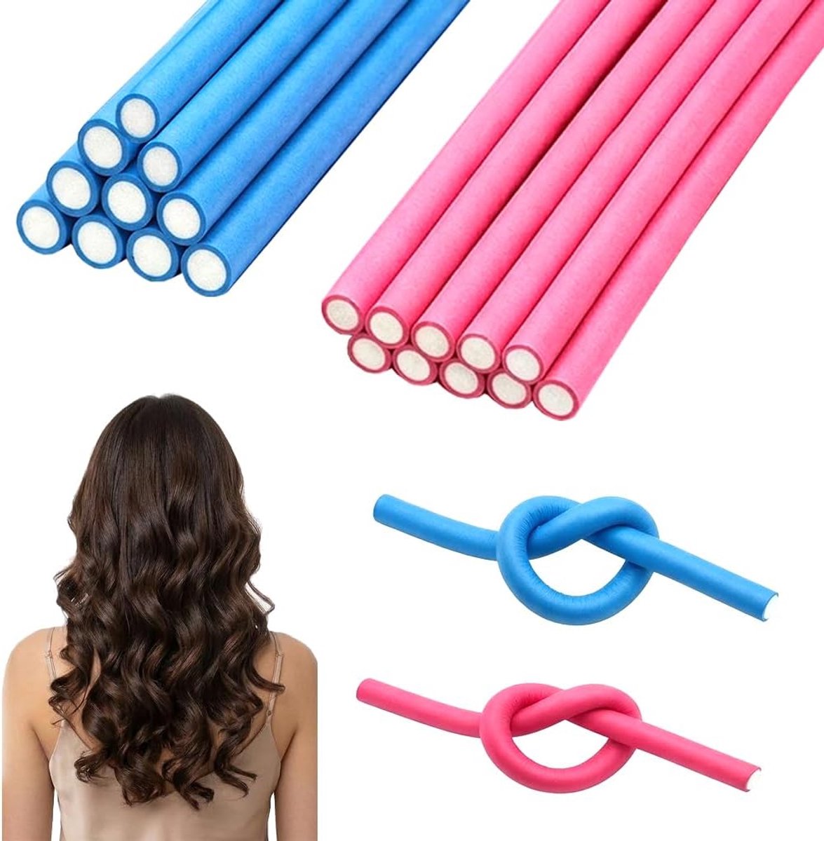 SnelShoppen - Pack van 20 Flexibele Krulspelden zonder Hitte - Foam Twisted Heatless Curlers voor Natuurlijke Krullen - Geschikt voor Lang en Kort Haa