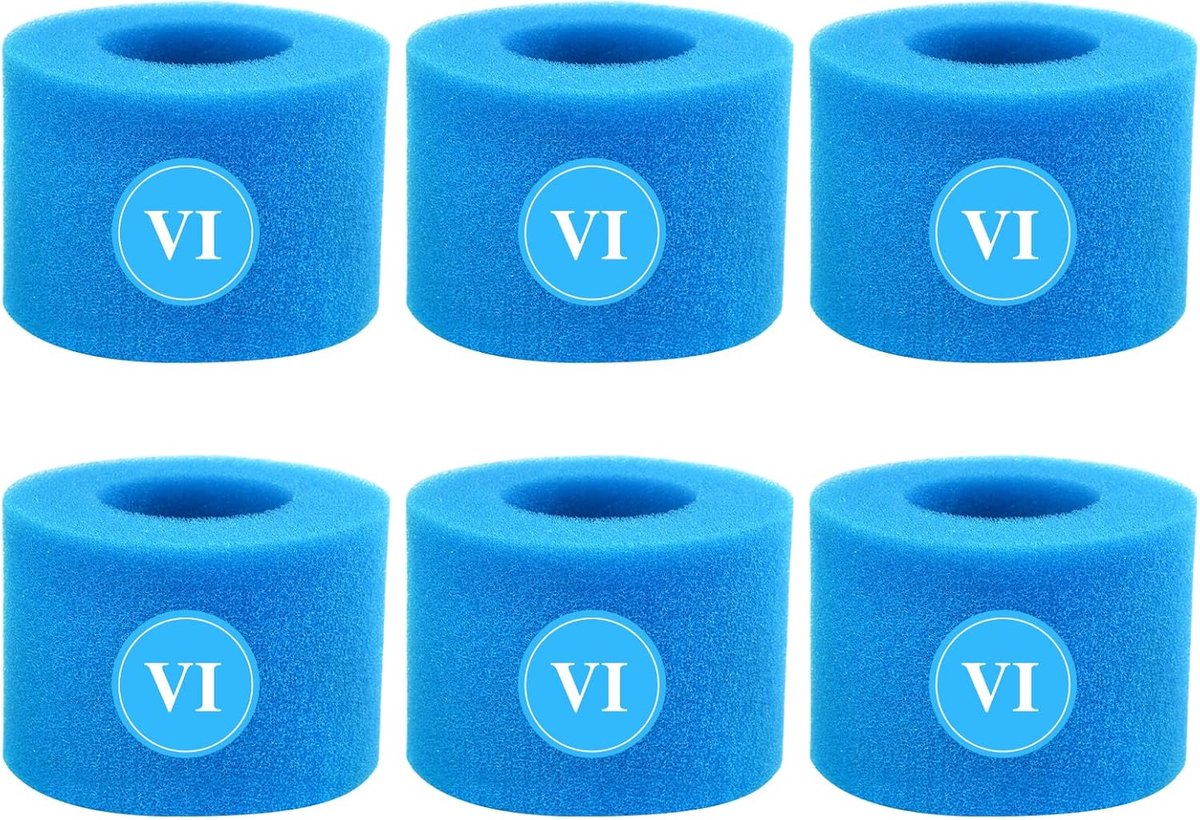 SnelShoppen - Pack van 6 Herbruikbare Pool Filter Spons Type V1 - Efficiënte Filtratie voor Zwembad, Spa en Tuin - Blauw, 10.5 x 5 x 8 cm
