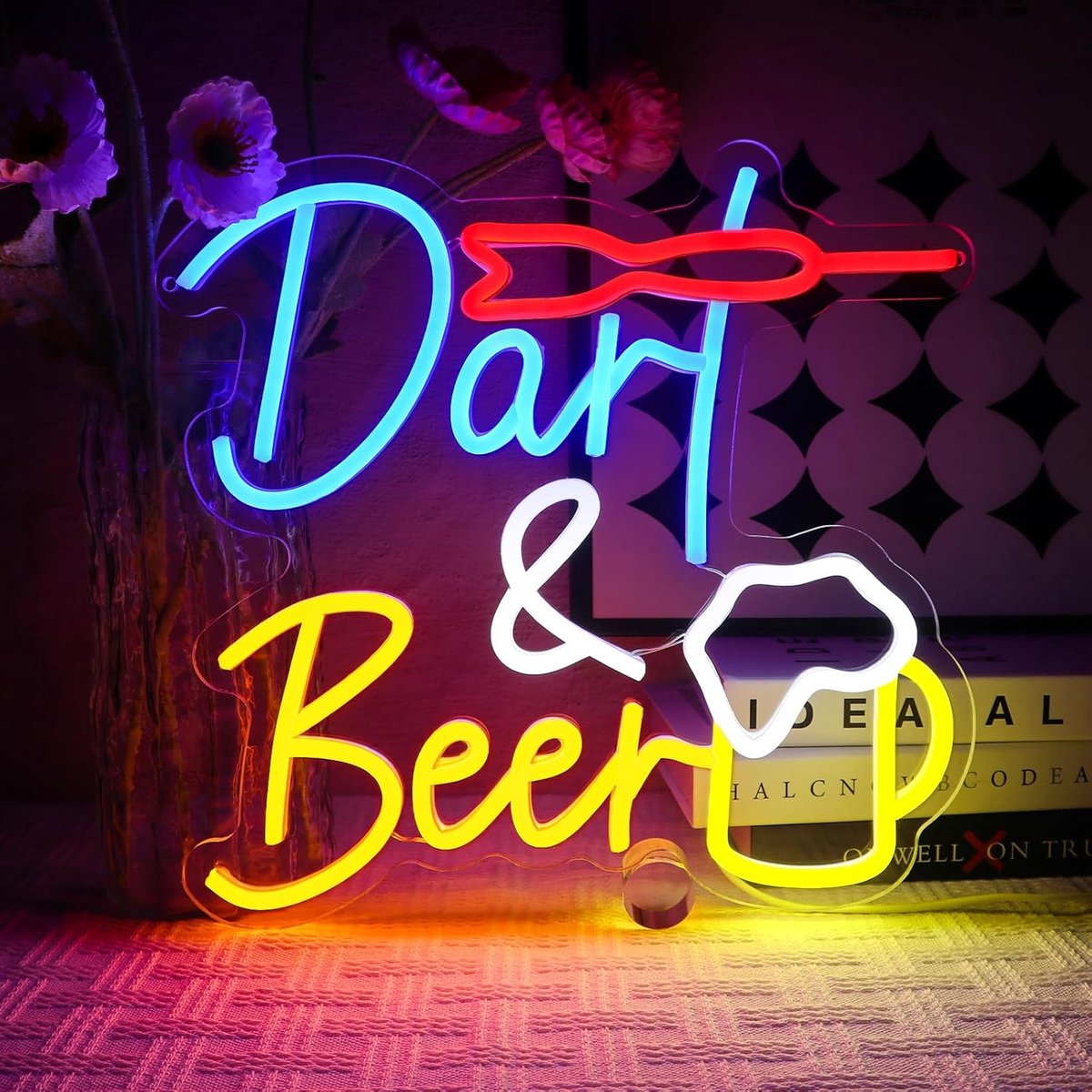 SnelShoppen - Dart Beer Neon Light Sign - LED Neon Wanddecoratie voor Bar, Game Zone, Man Cave, USB Aansluiting, 33.5 x 32 cm, Kleurvol en Aandachtstr