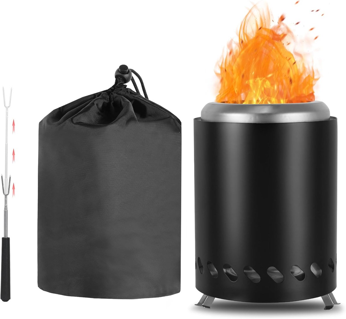 SnelShoppen - Outdoor RVS Camping Vuurkorf - Draagbare Mini Vuurschaal voor Hout en Pellets met Ventilatiesysteem - Zwart - Ideaal voor Camping, Tuin