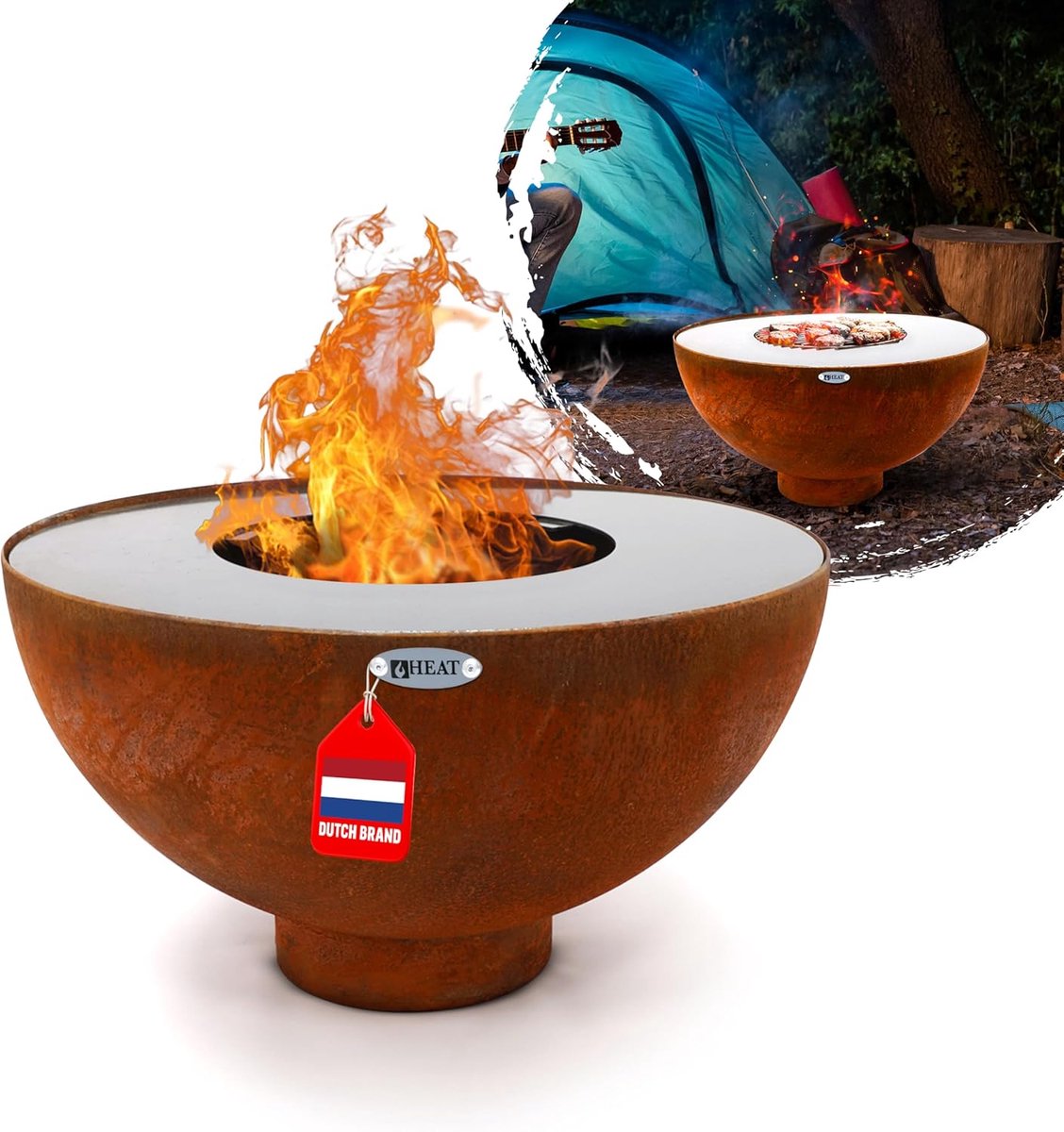 SnelShoppen - Fire Pit - Stalen Vuurschaal met Grill en Bakplaat - 60x60 cm - BBQ voor Tuin, Camping en Feest - Onderhoudsvriendelijk