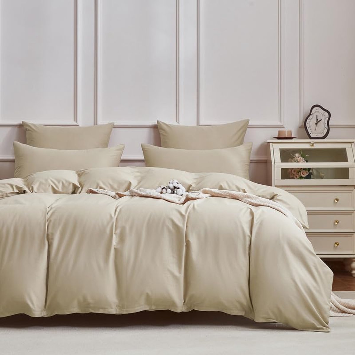 SnelShoppen - Gezu Mako Satin Beddegoed Set 220 x 240 cm, 100% Katoen, Bruin Khaki, Inclusief 2 Kussenslopen 80 x 80 cm, Ademend en Vochtabsorberend,