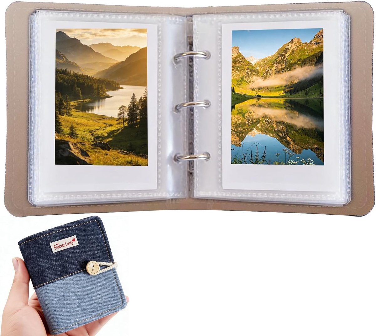 SnelShoppen - Mini Fotoalbum voor 8 x 8 cm Foto's, 40 Compartimenten, Insertion Album, Geschikt voor Instant Camera's, Blauw