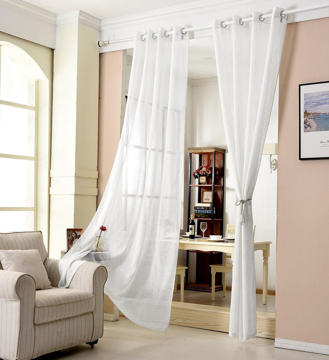 SnelShoppen - Transparante Ooglet Gordijnen 140x225cm, Semi Doorzichtig Raamdecoratie, Wit, 100% Polyester, Lichtgewicht en Duurzaam, Ideaal voor Woon