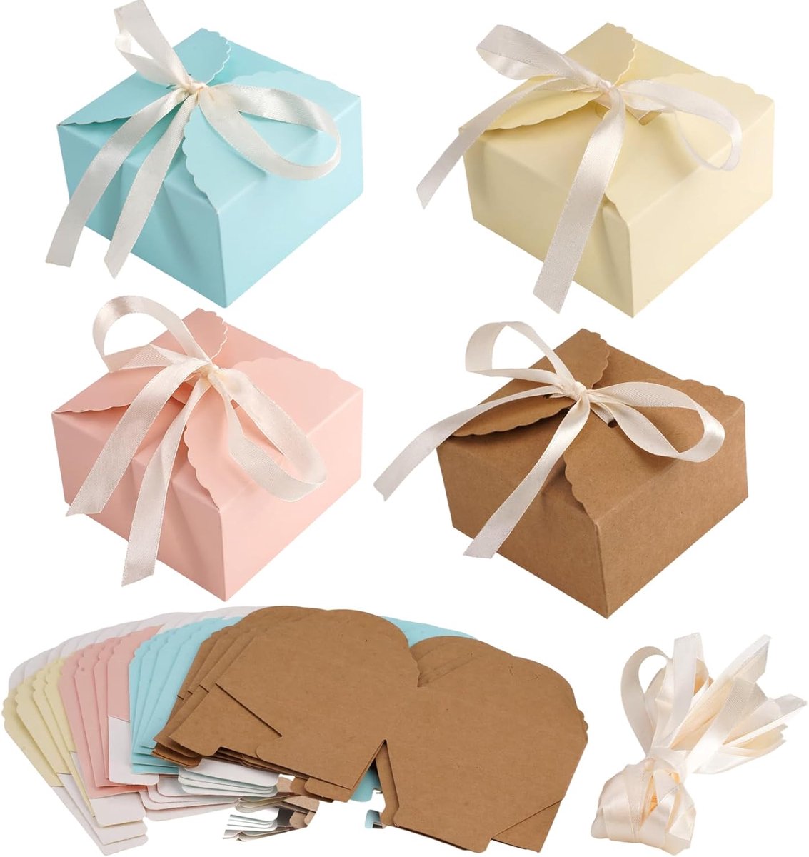 SnelShoppen - 20pcs Cadeau Dozen 9x9x5 cm met Lids en Strikken - Pastelkartonnen Dozen voor Feestdagen, Kerst, Bruiloften en Verjaardagen - Geel, Blau