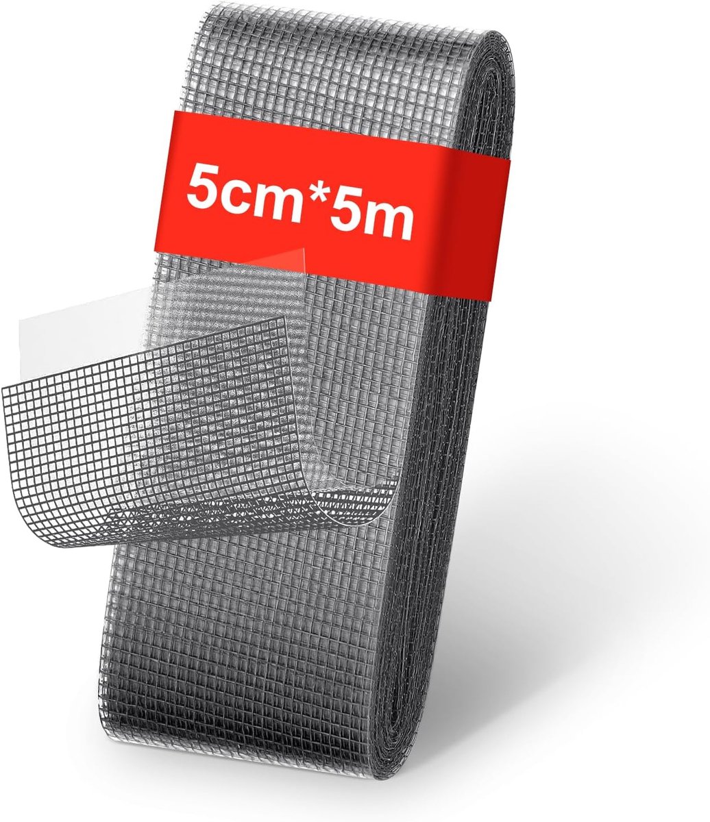 SnelShoppen - Flintronic Vliegenraam Reparatietape, 50mm x 5m Zelfklevende Insectbescherming, Muggenwerende Gaas Reparatieset voor Deur en Raam, Grijs