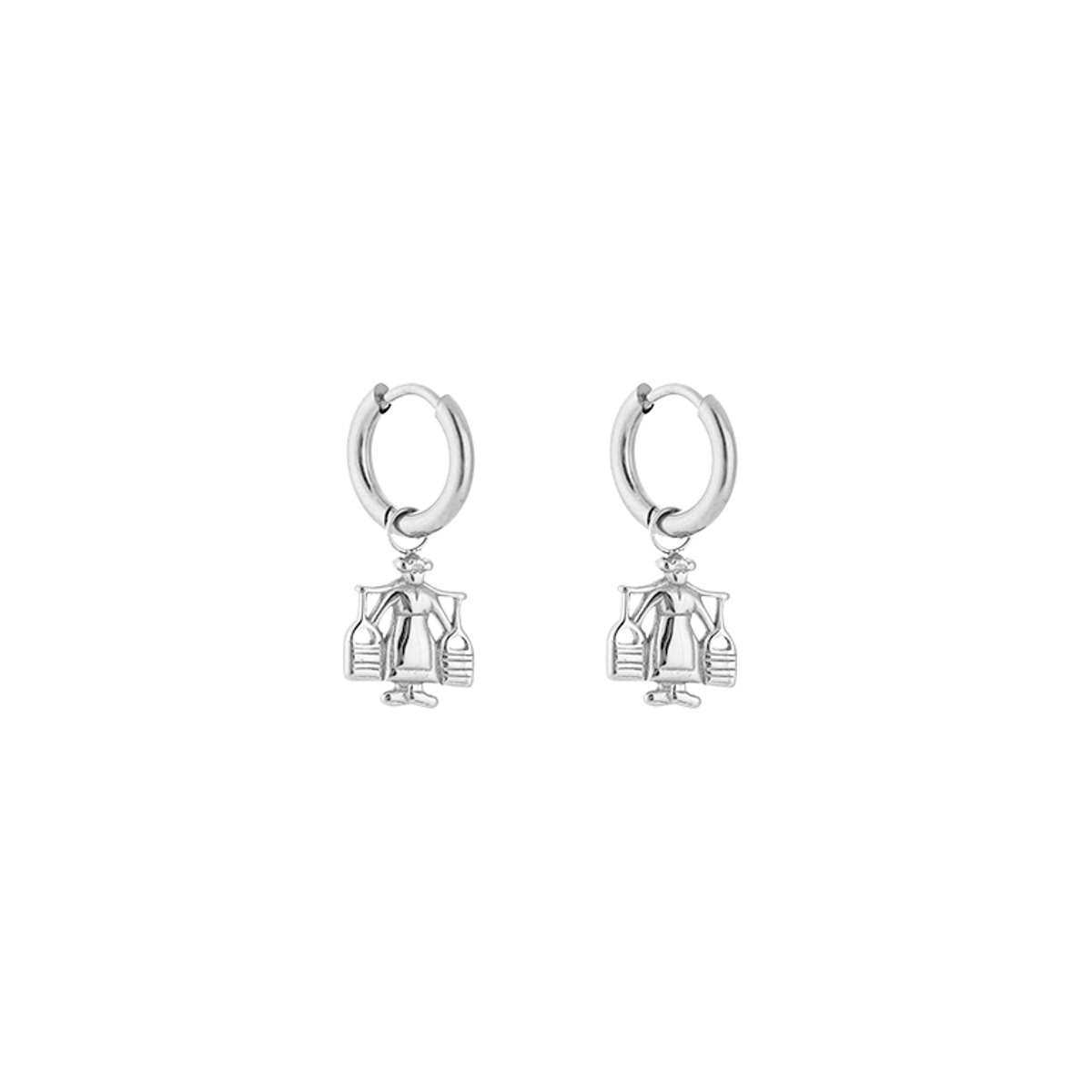 Stainless Steel Melkmeisje Oorringen – Unieke & Typisch Nederlandse Oorhangers - RVS - Zilver