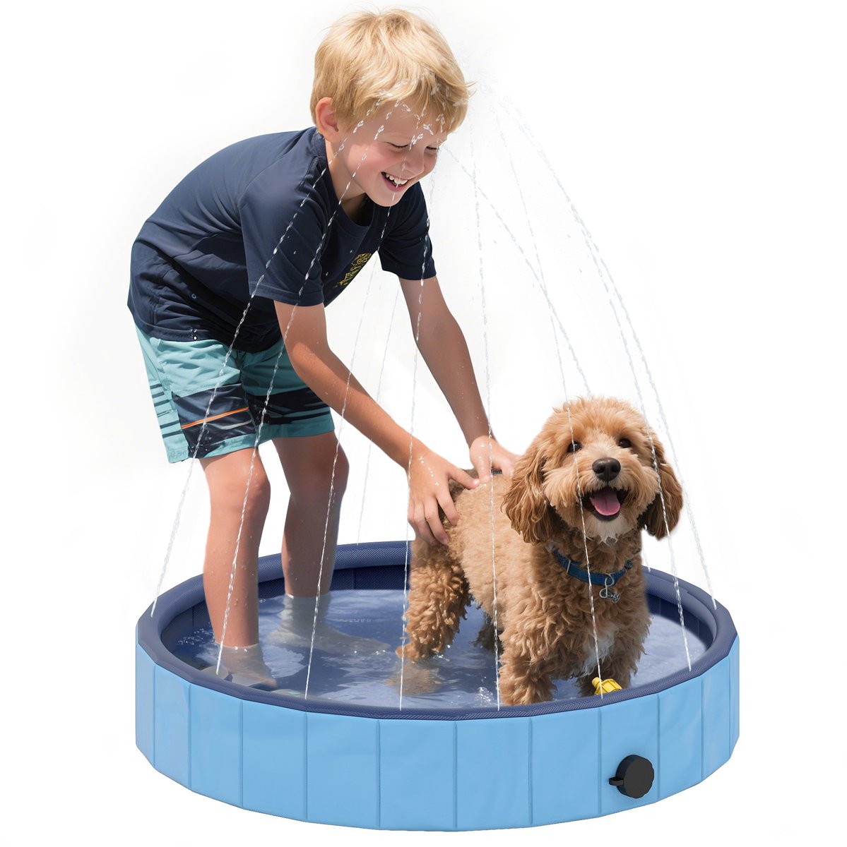 ECTEATOY® Opvouwbaar Hondenzwembad met Sproeier - Voor Kleine Honden - Anti-Slip PVC Hondenbad - Ø80x20 cm - Lichtblauw