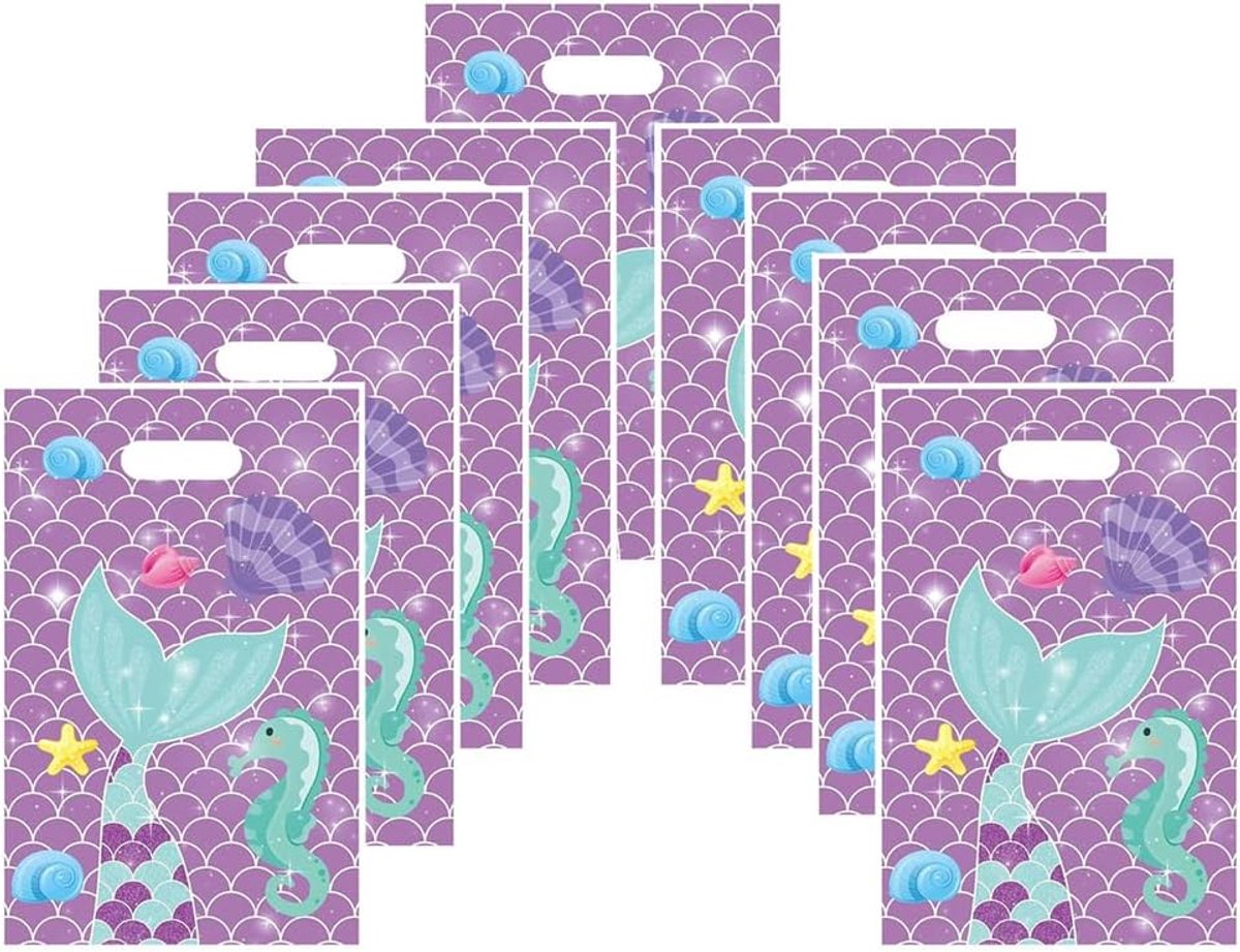 SnelShoppen - Snoepzakjes Zeemeermin 20 Stuks - Papieren Cadeautas voor Kinderverjaardag, Themafeesten, Kerstmis, Multifunctionele Snacktassen in Zach