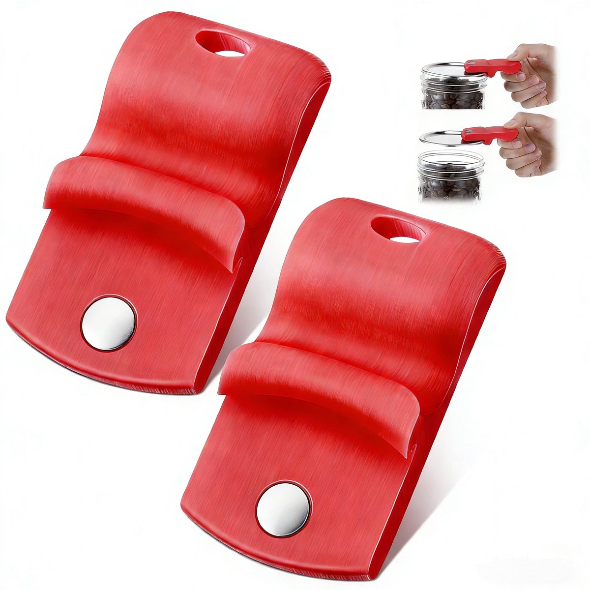 Ryoudavell - Glazen Potten Opener Set van 2 - Blikopener - Handmatige Dekselopener en Keukenhulp - Siliconen Handgreep Snelopener voor Potdeksels - Rood