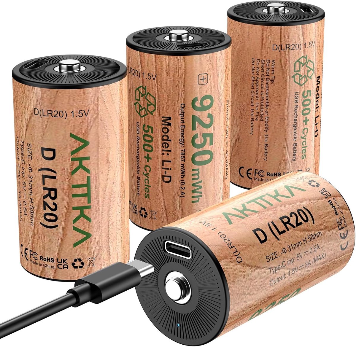 SnelShoppen - 4 x D/LR20 Oplaadbare Lithium-Ion Batterijen 9250 mWh, 1.5V, Ideaal voor Camping, LED Lampen, Speelgoed en Meer