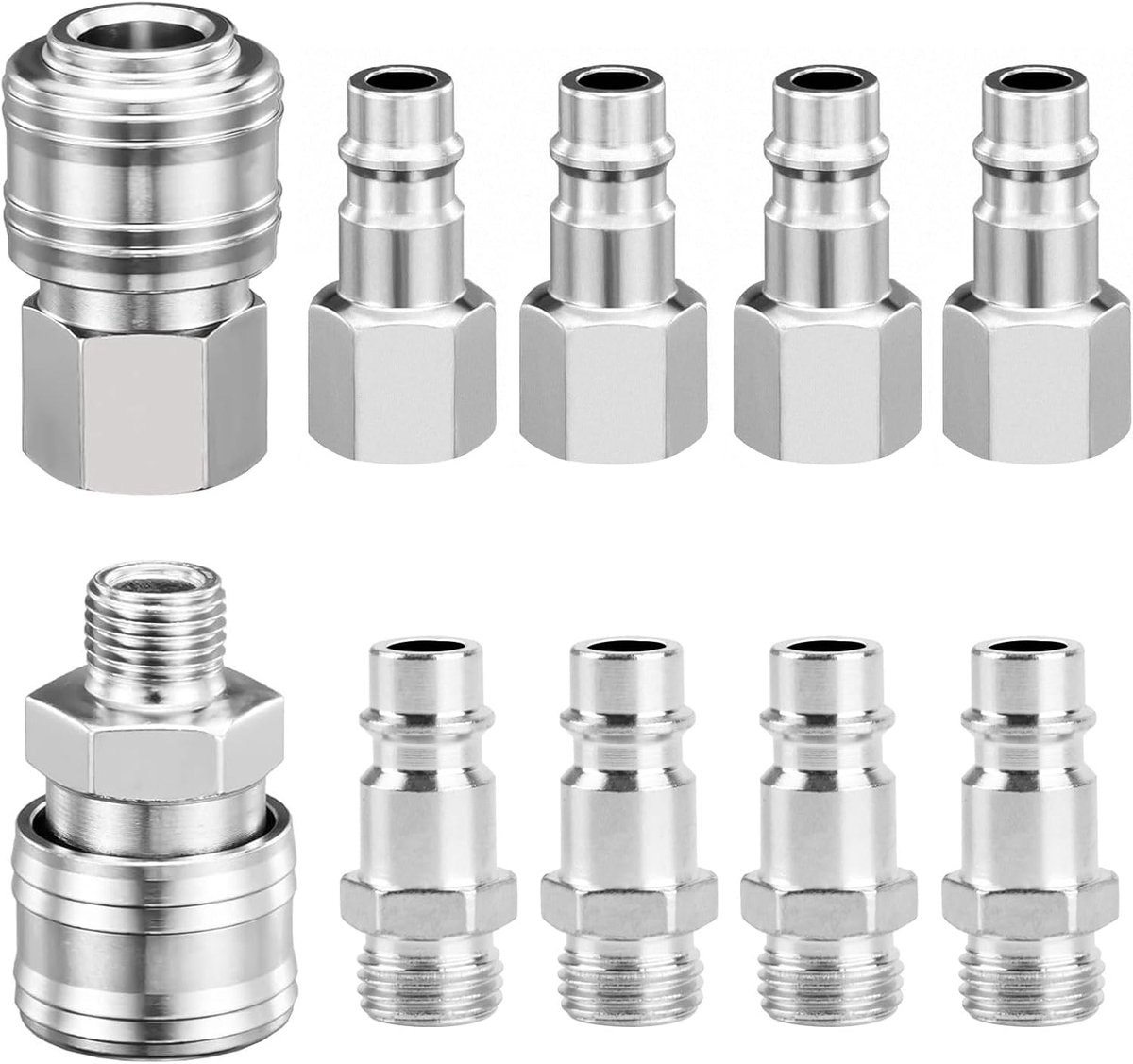 SnelShoppen - 10 Stuks Snelle Koppelingen voor Gecomprimeerde Lucht 1/4 Inch, Euro Koppelingen 1/4" BSP, Robuuste en Corrosiebestendige Koppelingen vo