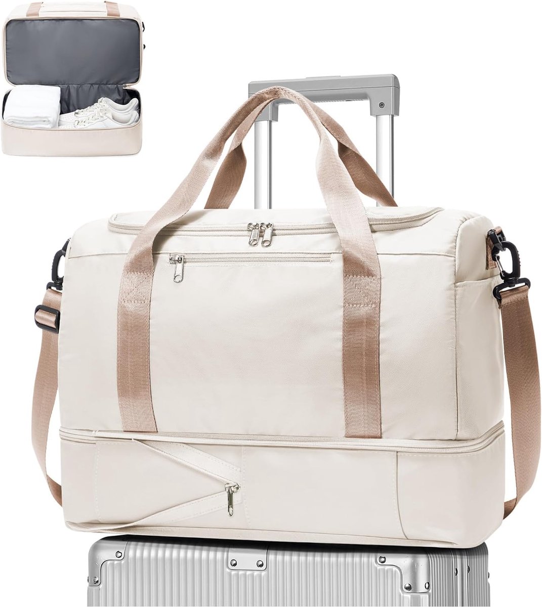 SnelShoppen - Travel Bag Vrouwen 40x30x20cm Cabin Bag Ryanair Wizzair Easyjet Weekend Bag Onder Zitruimte Sporttas met Schoencompartiment Ziekenhuis T