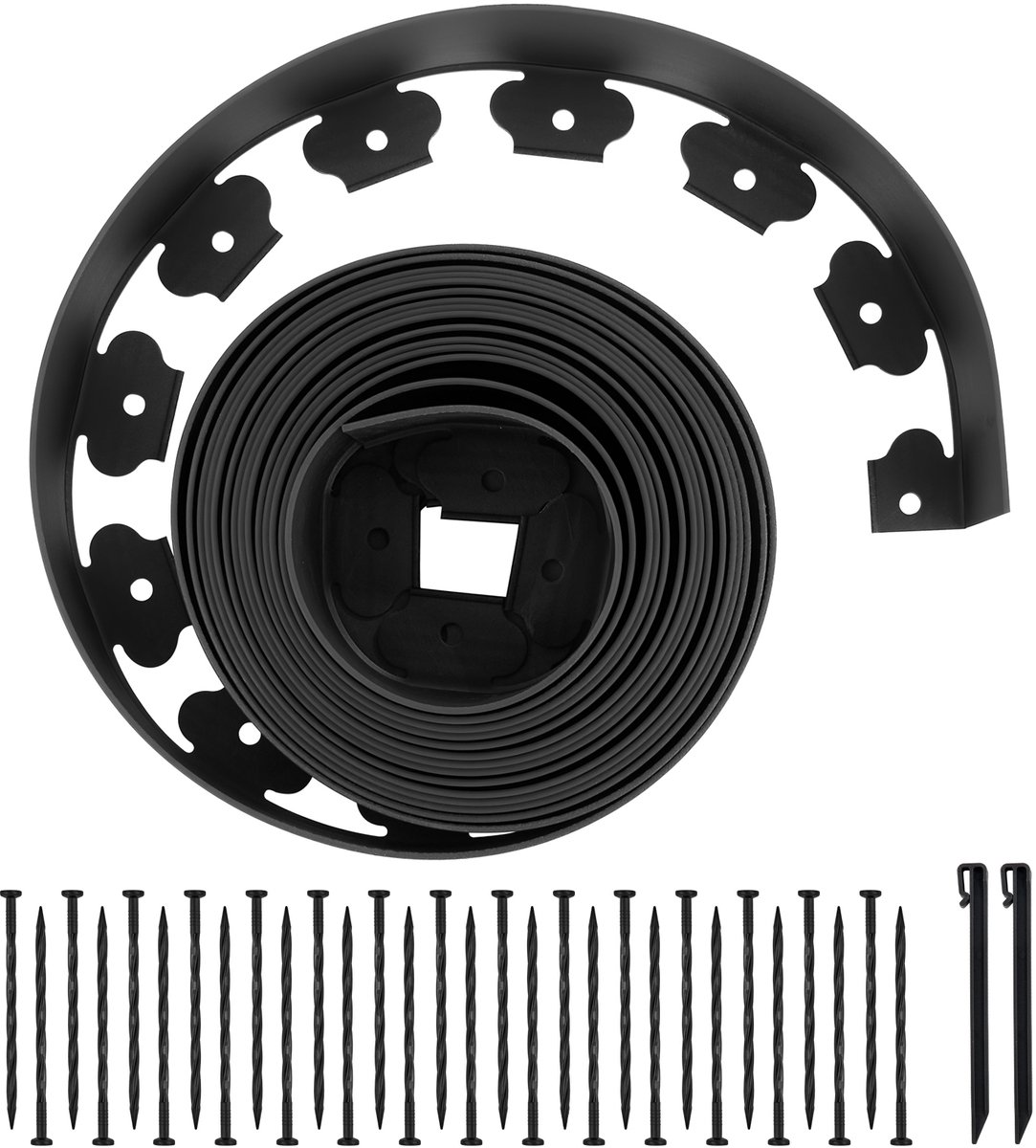 Kunststof Gazonrand, 10 m X 10 cm, Tuinrand met 30 Pinnen en 2 Grondpinnen, Ideaal voor Bloembedden, Landschapsranden en Bestrating, UV-Bestendige Rand voor Tuinontwerp