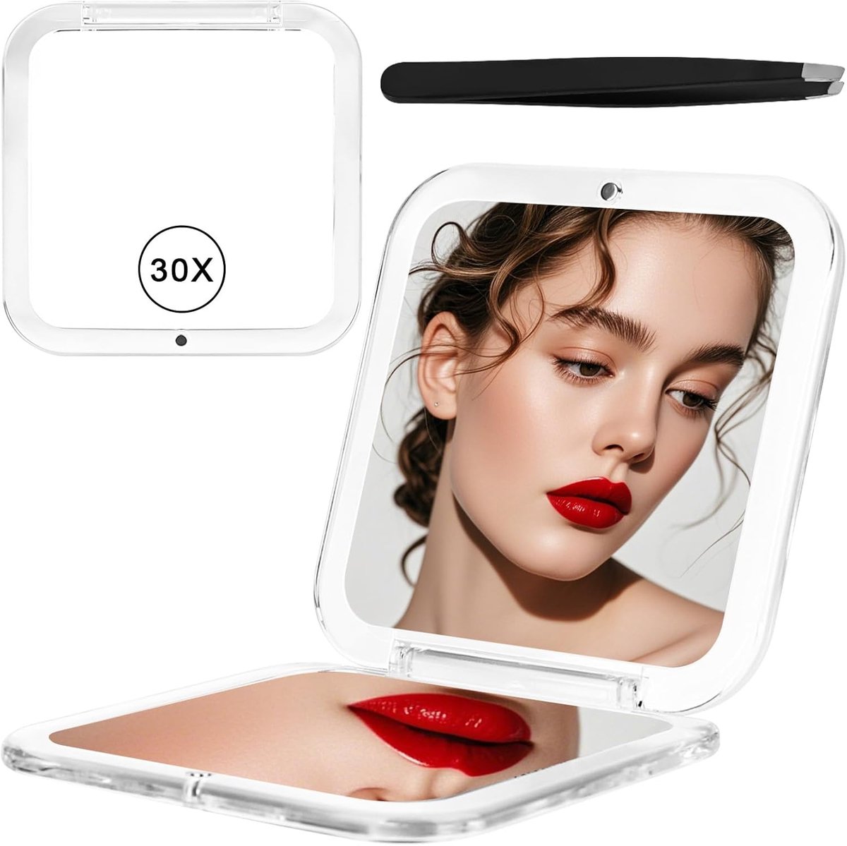 SnelShoppen - Dubbelzijdige Vergrotende Make-up Spiegel 30x, 8.5 x 8.5 cm, Vouwbare Suction Cup Spiegel voor Gezichtszorg, Scheren en Schoonmaken
