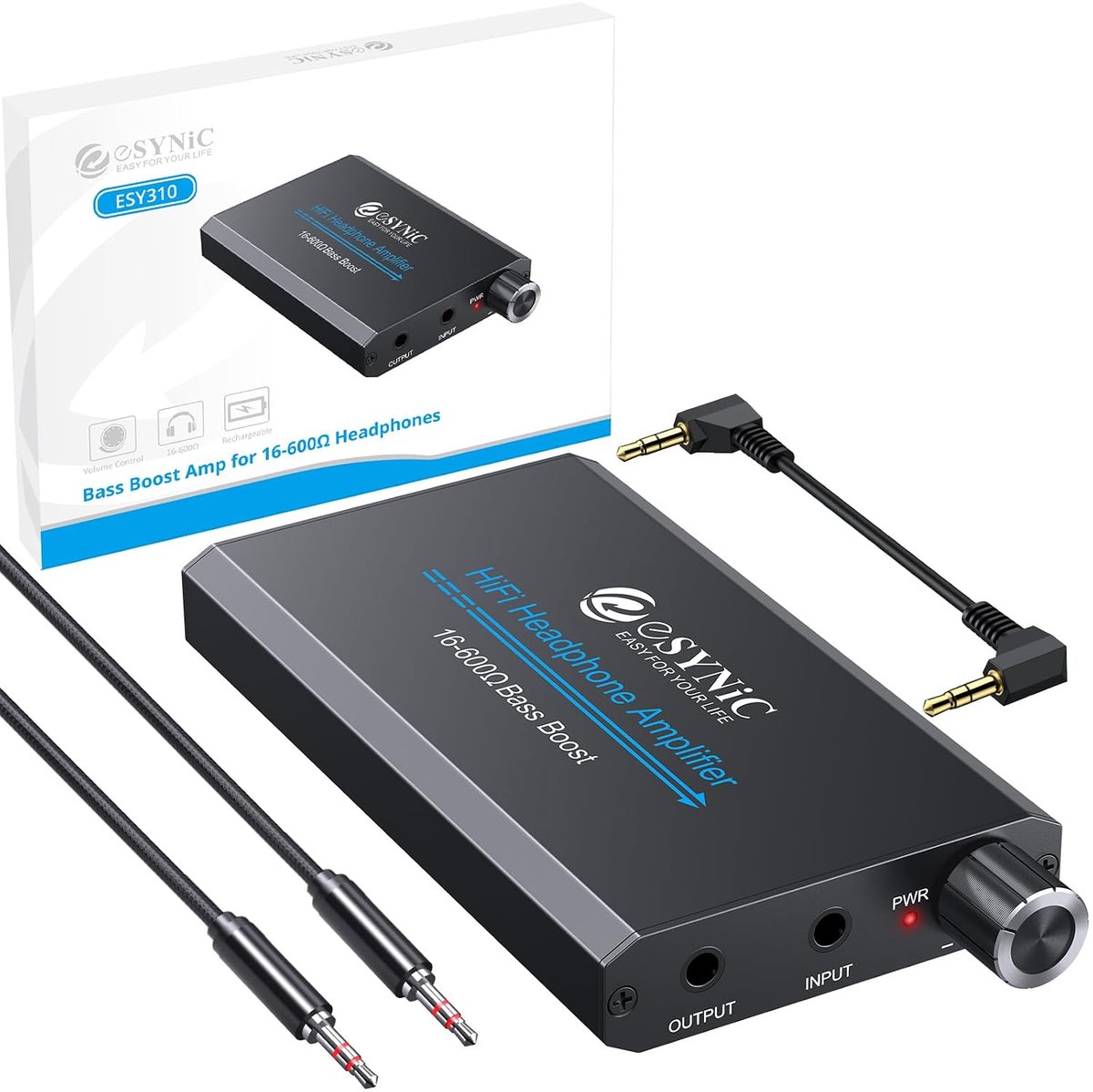 SnelShoppen - Professionele Hoofdtelefoon Versterker met Bass Switch en 3.5mm Jack, Oplaadbare Aluminium Alloy Audio Amp voor 16-600Ω Headphones met A