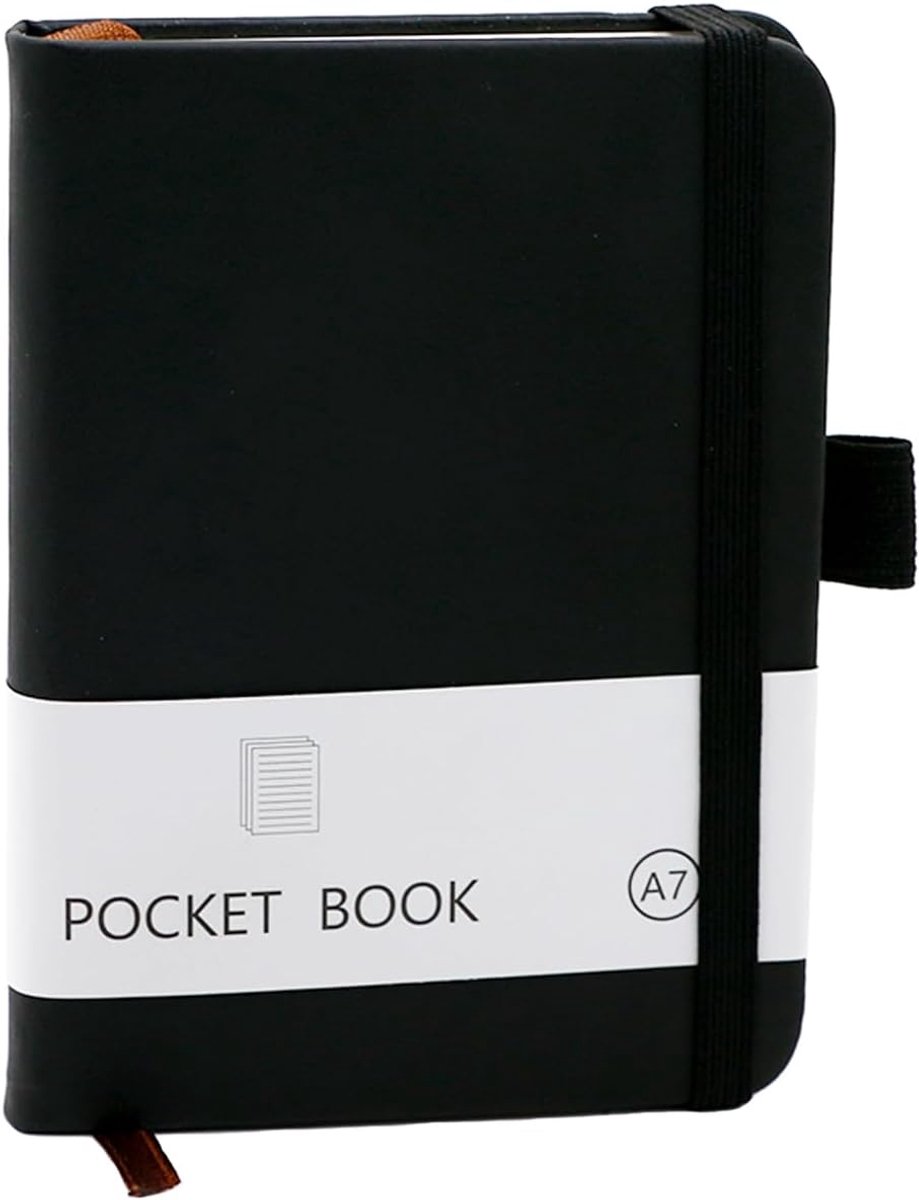 SnelShoppen - Compact A7 Pocket Notebook met Elastische Sluiting, Mini Notitieboek met Pennenhouder, 188-192 Pagina's voor School en Kantoor (Zwart)