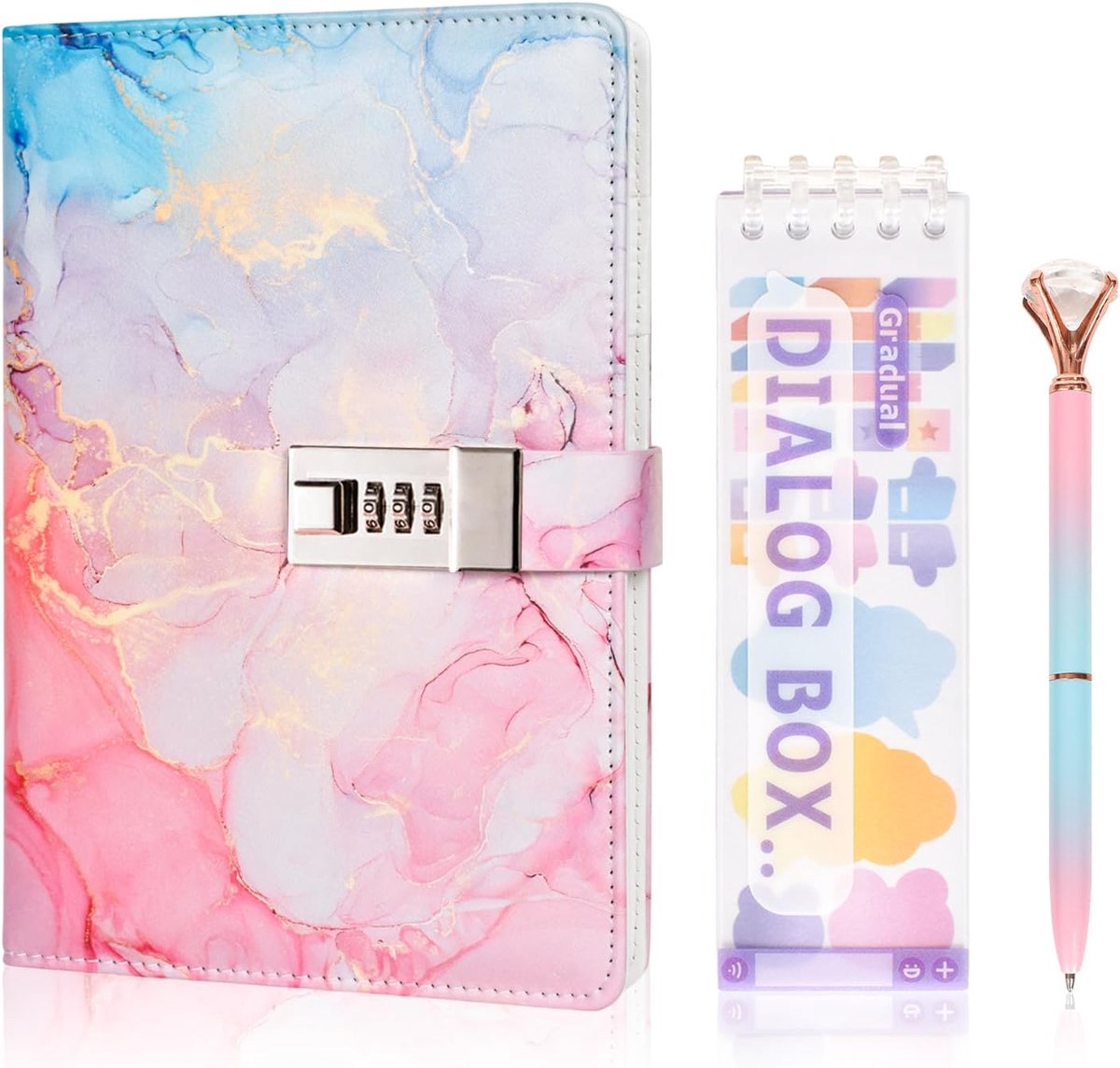 SnelShoppen - Dokeno Dagboek met Slot voor Meisjes, Reisnotitieboek met Metalen Balpen en Stickers, PU Lederen Dagboek met Slot voor Kinderen en Tiene
