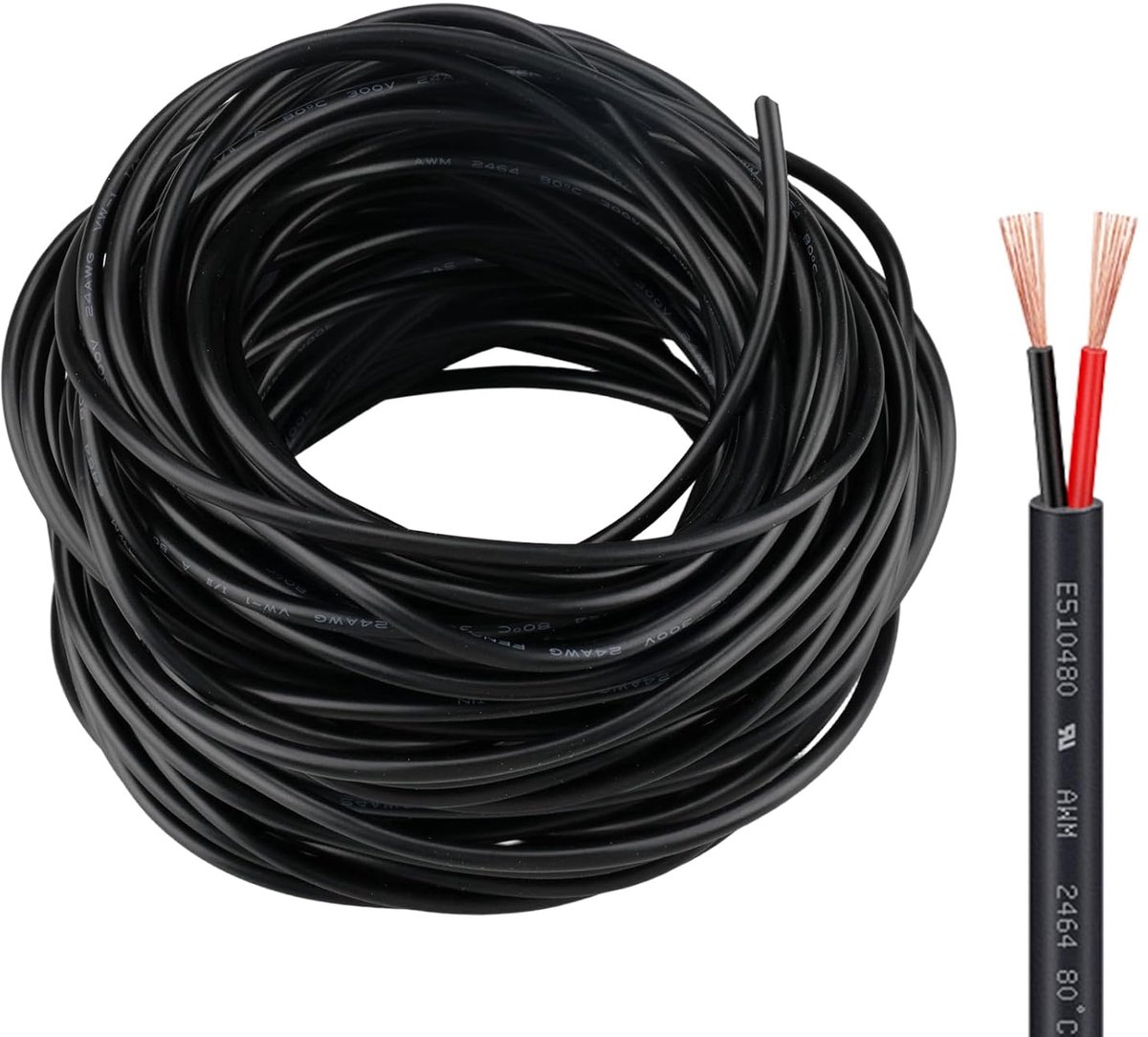 SnelShoppen - 30 m 2-Draads Elektrische Kabel 24 AWG, 2 x 0.2 mm², Zwart, Flexibele Tinned Copper PVC Kabel voor Huishoudelijke Apparaten, 3 mm Diamet