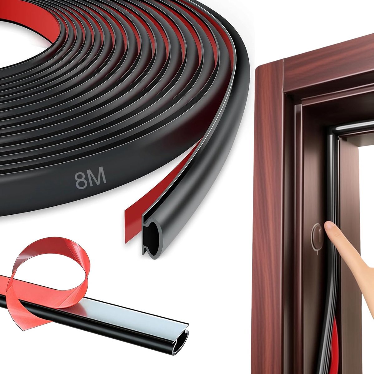 SnelShoppen - Window Seal - Zelfklevende Deurrubber - Anti-collision - Waterdicht - Geluidsisolatie - Rubber Sealing Tape - Zwart - 8 Meter