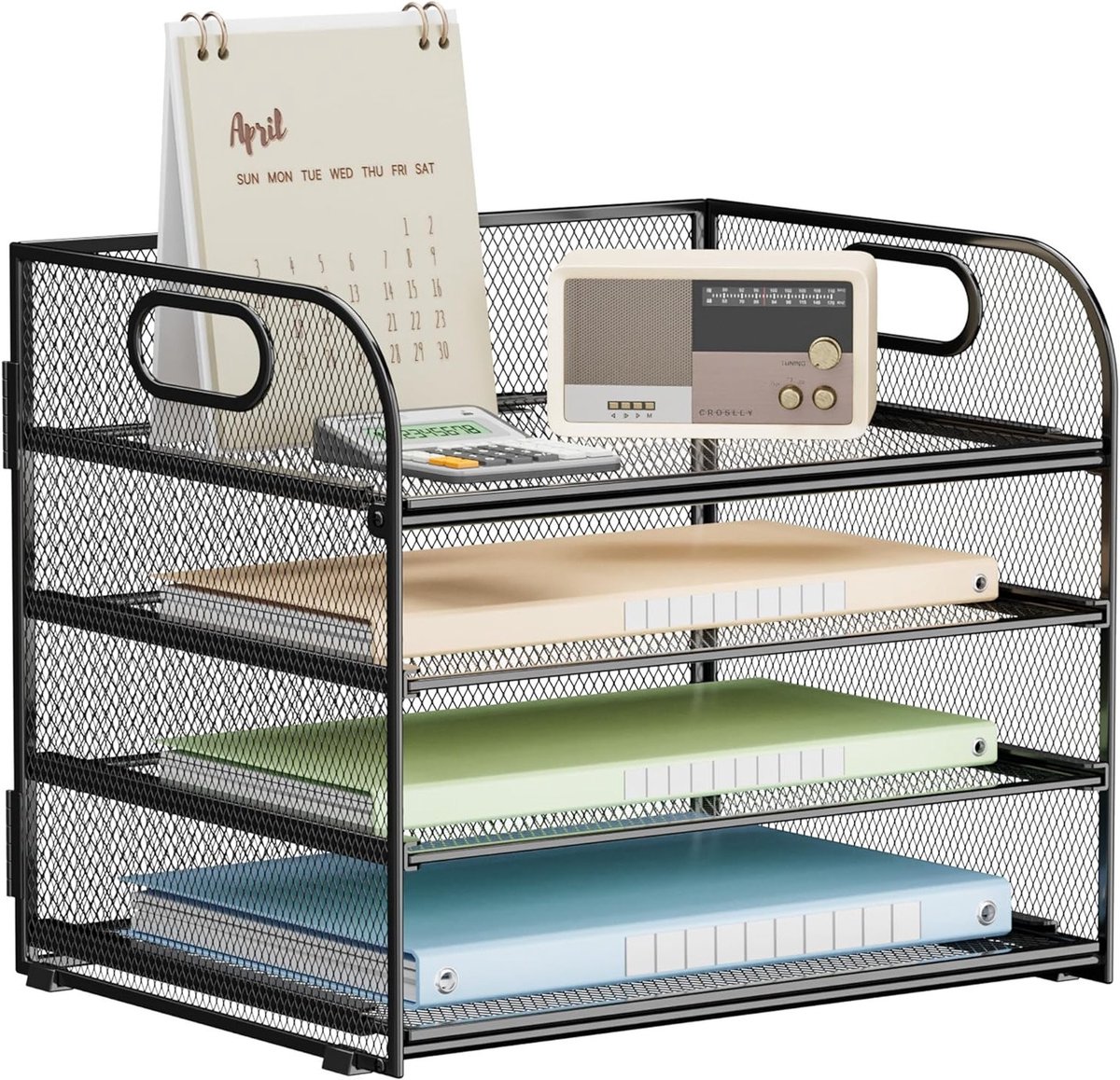 Bureau Organizer - Dossierhouder Stapelbaar - Kantoor Opbergen - 4 Niveaus Metaalgaas - 35 x 286 cm - Zwart