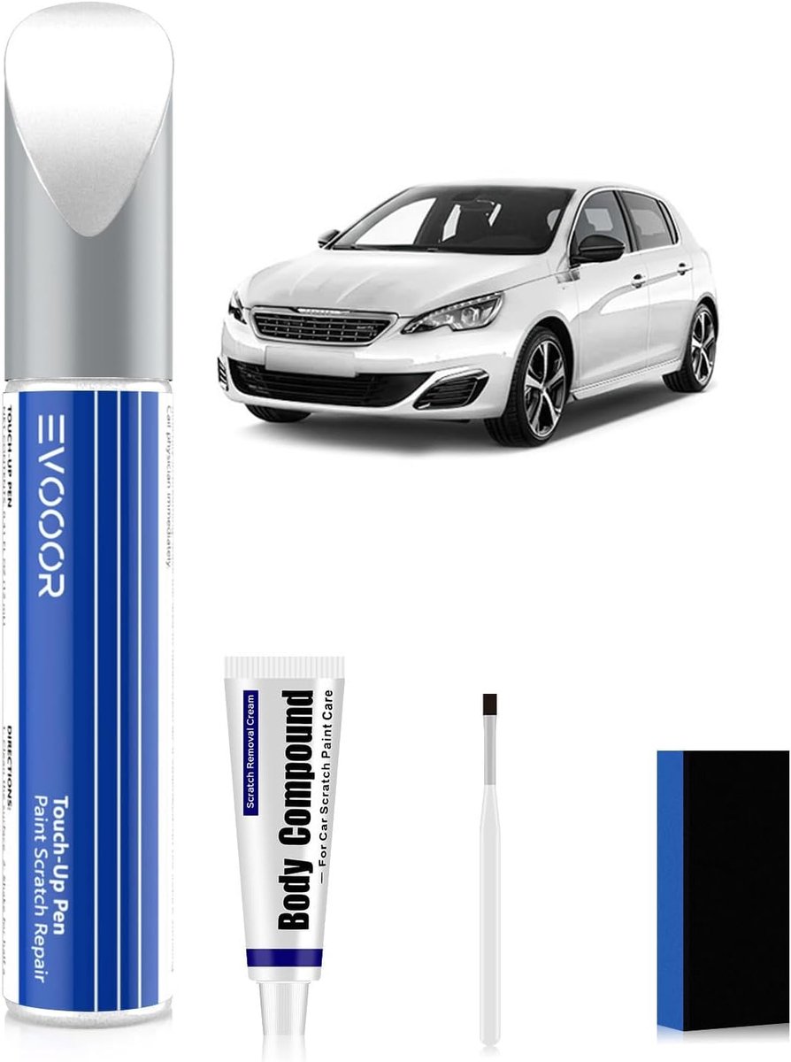 SnelShoppen - Kleurmatching Auto Schade Herstelset voor Krassen en Dents, Makkelijk in Gebruik, Wit, Inclusief Krassen Verwijderaar voor Peugeot