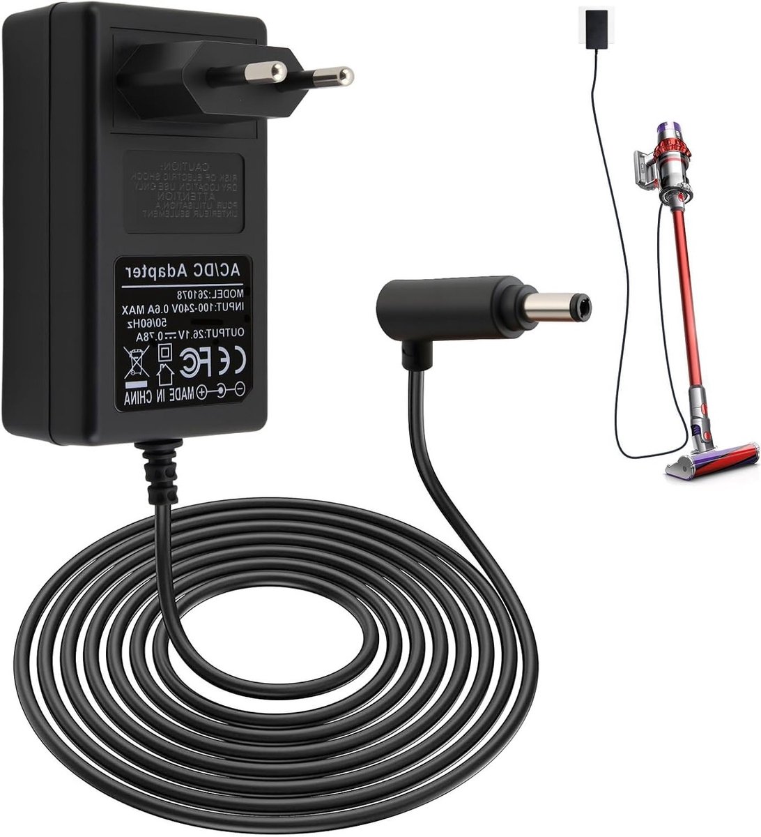 Oplaadkabel 26.1 V Geschikt voor Dyson V8 V7 V6 - Draadloze Stofzuiger Accu Lader met 1.8 m Kabel en 0.78 A Vermogen voor SV03-11 DC58 DC59 DC60 DC61 DC62 DC72 DC74 Motorhead Fluffy Extra SV04 tot SV11