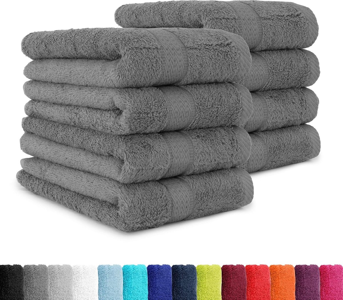 SnelShoppen - 8-delige handdoeken set 50x100 cm - 100% katoen - anthraciet - hoge kwaliteit - Oeko-Tex - wasbaar op 60 graden - voor badkamer, keuken,