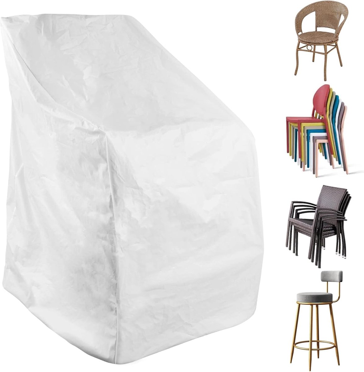 SnelShoppen - E-Senior Tuinstoel Beschermhoes, Weerbestendig, Scheurvast, Dikke Transparante Tuinmeubel Cover 70 x 70 x 120 cm voor Stapelstoelen