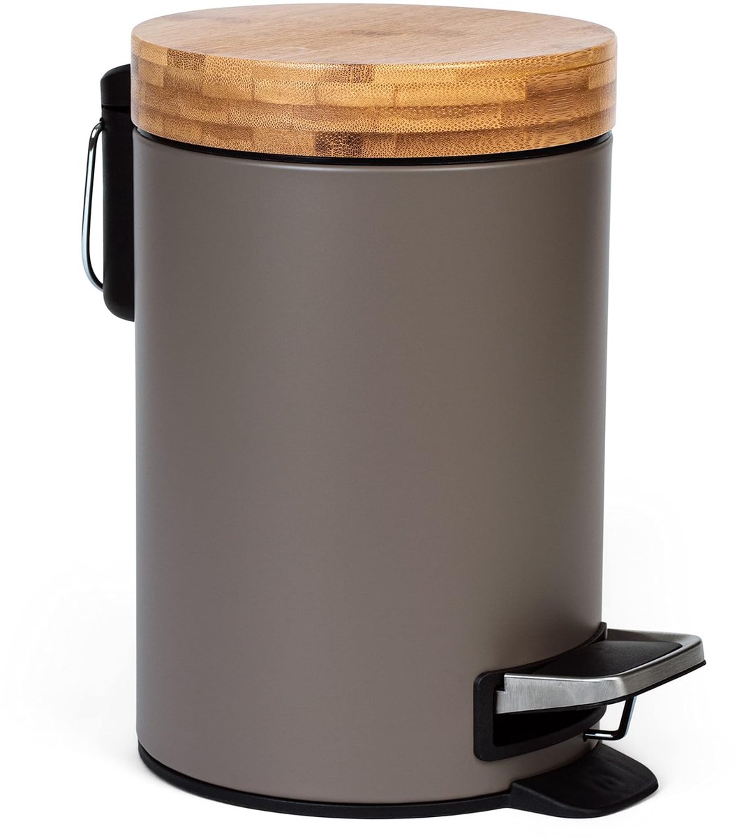 SnelShoppen - 3 Liter Designer Badkameremmer - Hoogwaardige Bamboe - Geluidsloos Sluiten - Anti-Vingerafdruk - Taupe (Donker)