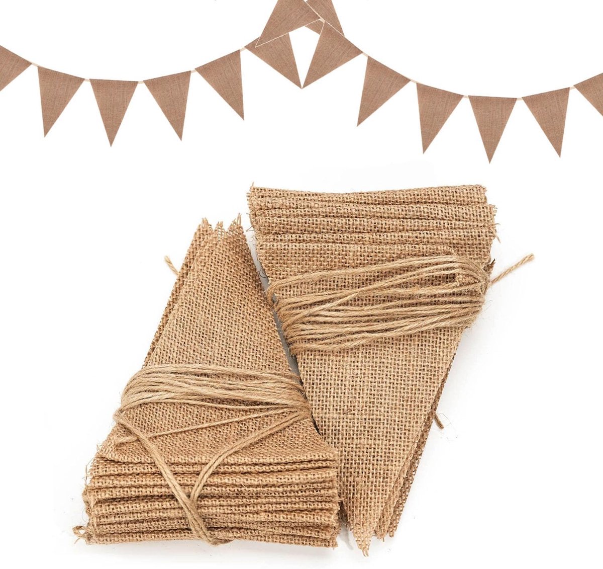 SnelShoppen - 48pcs Bruine Jute Garland, Vintage Burlap Bunting met Triangular Vlaggen voor Bruiloft, Verjaardag, Buiten, Tuin en Klascroom Decoratie