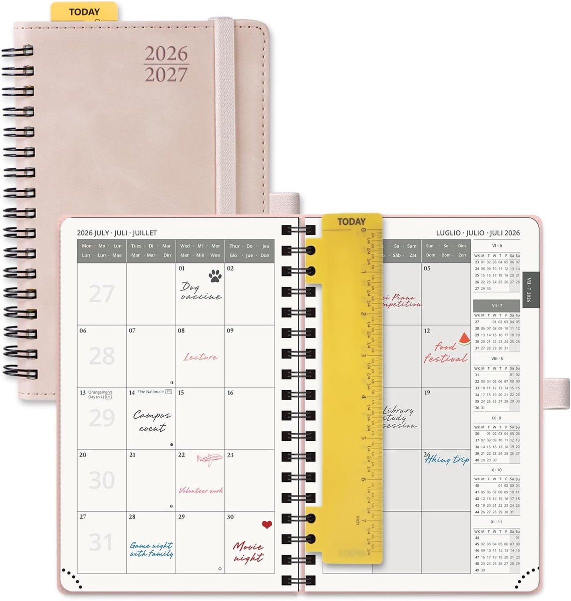 SnelShoppen - Pocket Agenda 2026-2027 - Maandplanner A6 - 18 Maanden - Compact 16x10.5cm - Zachte PU-leer Hoes - Roze - Perfect voor Planning en Produ