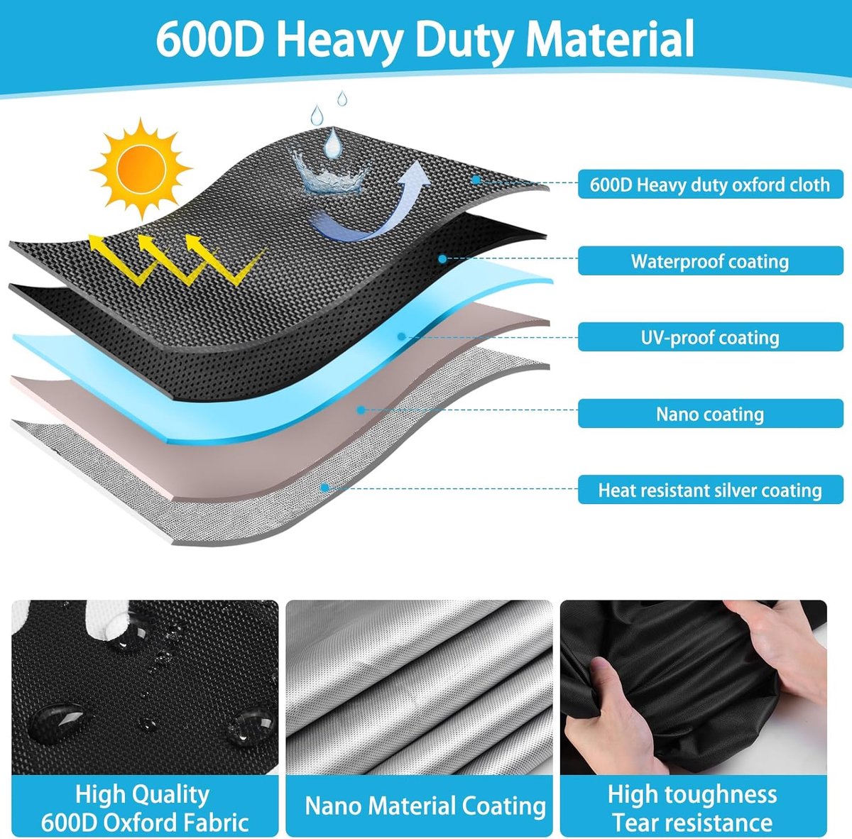 SnelShoppen - Motorcycle Tarpaulin 4XL - 600D Nano Oxford Waterdichte Motorcover met Reflecterende Strepen, 2 Beveiligingsgaten, 3 Winddichte Gespen e