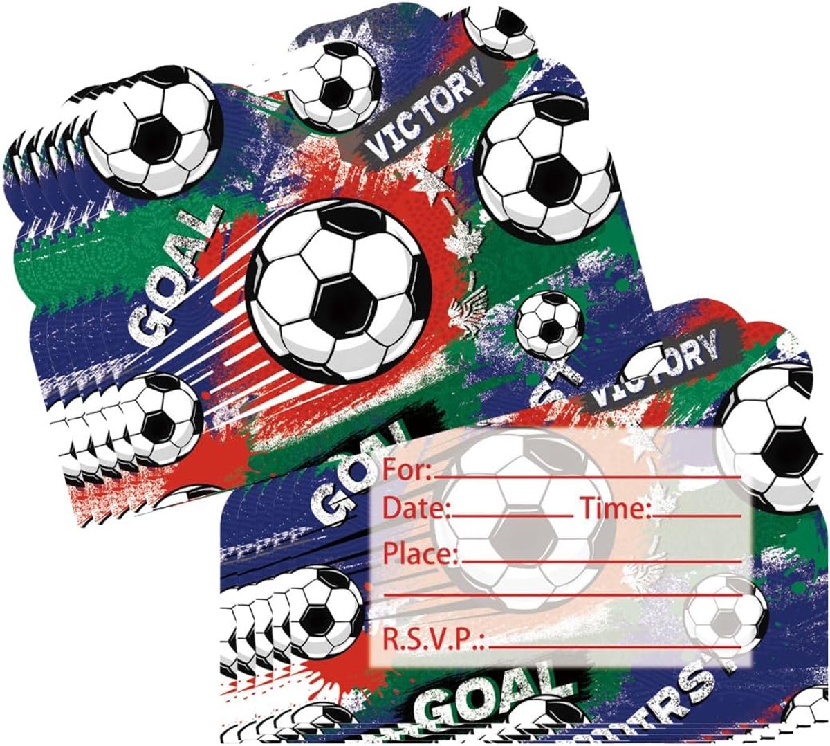 SnelShoppen - 10 Voetbal Uitnodigingskaarten Kinderverjaardag, Sportevenementen, Themafeest Jongens en Meisjes, Milieuvriendelijk Materiaal, Perfect v