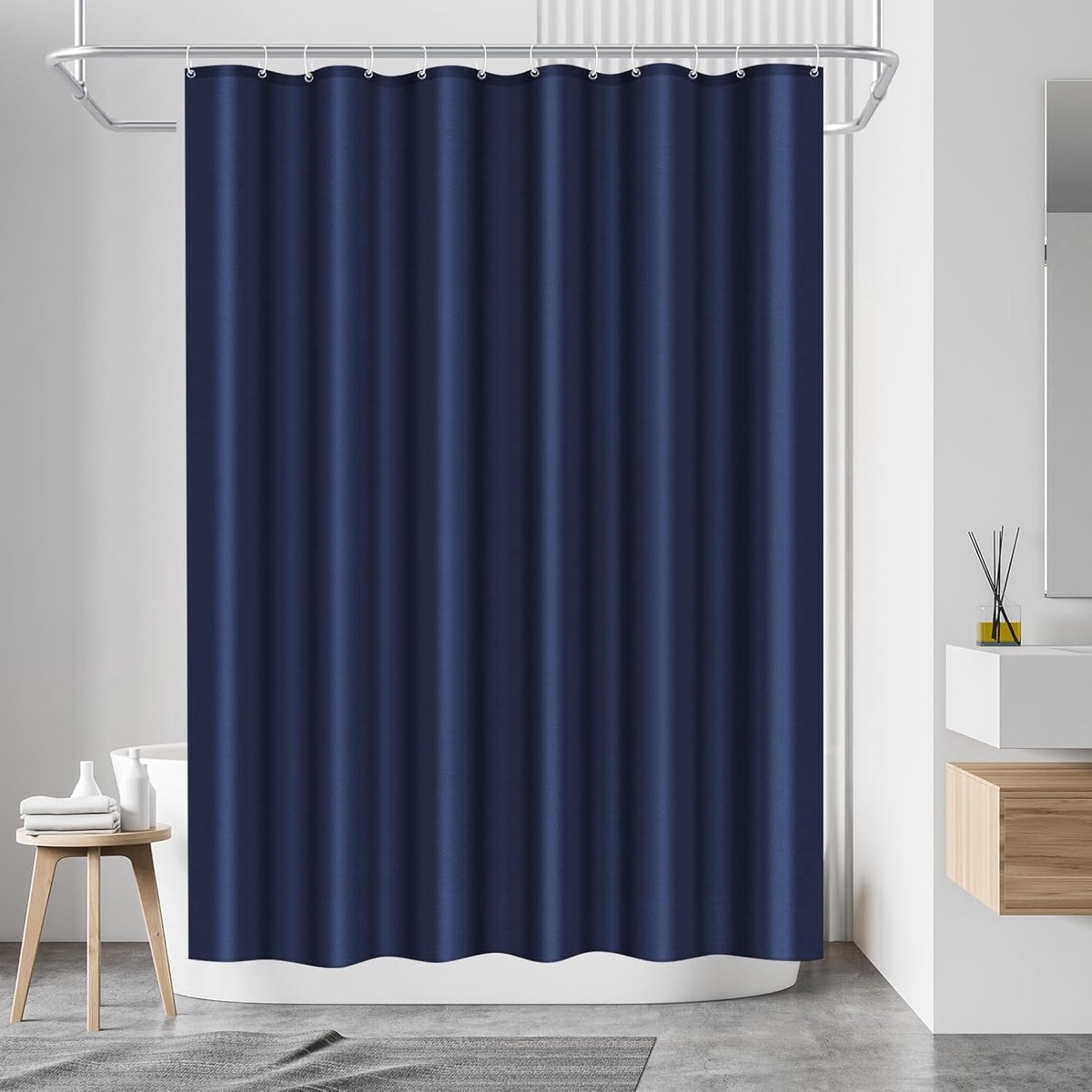 SnelShoppen - 180x200 Badkamer Gordijn Polyester, Douchegordijn Anti-Schimmel, Waterdicht en Wasbaar, Navy Blauw met 12 Haakjes voor Bad en Douche