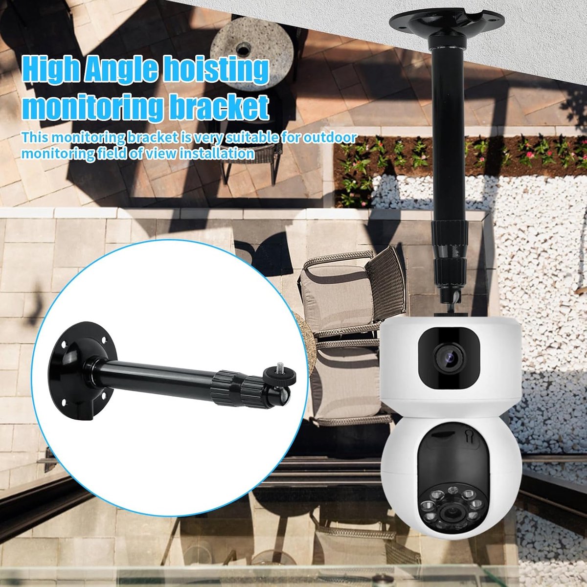 SnelShoppen - Verstelbare CCTV Bevestigingsbeugel, Polenmontage voor Beveiligingscamera's, 20-40cm, Telescopische Wand- en Plafondmontage, 180° Kantel