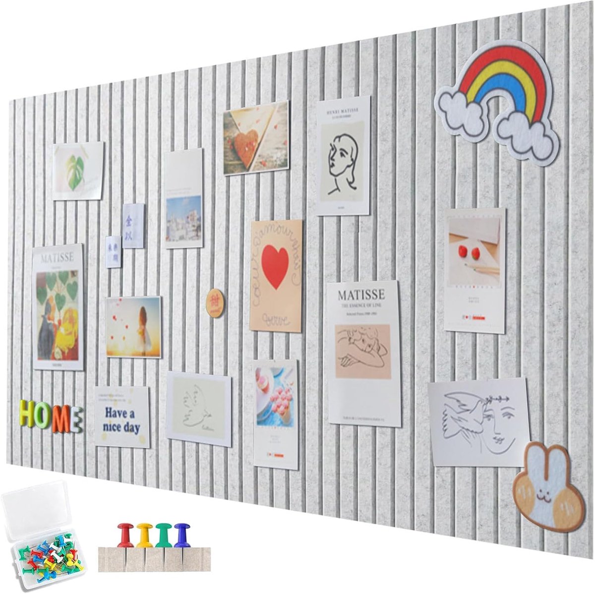 SnelShoppen - Felt Pin Board 120 x 90 cm - Grote Decoratieve Vilten Korkbord - 1 cm Dikke Opvouwbare Foto Bord met Zelfklevende Tape - Lichtgrijs Crea