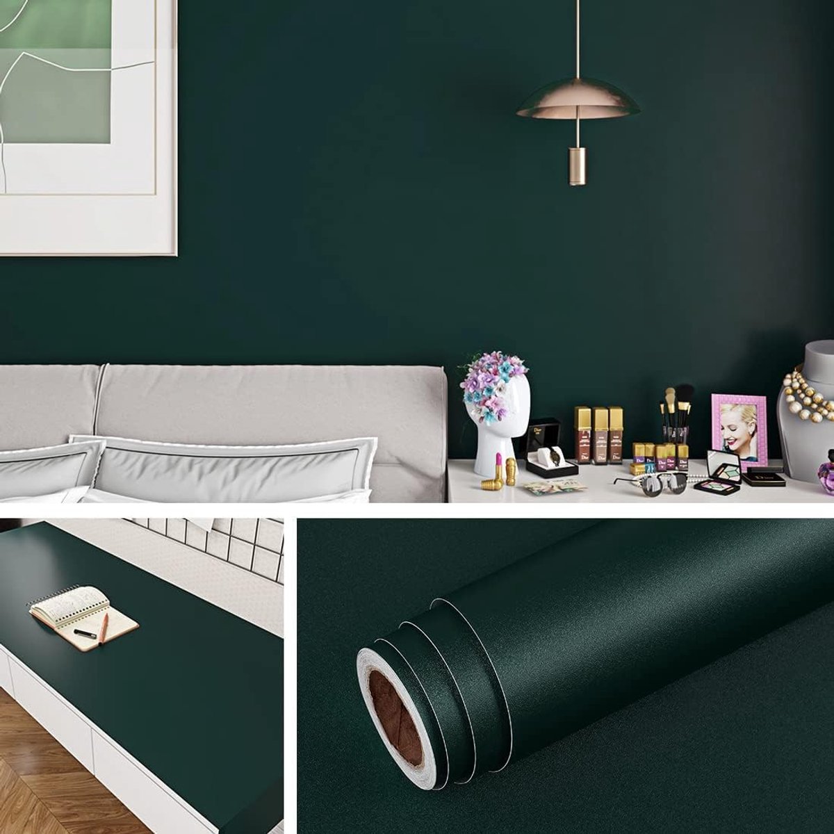 SnelShoppen - Donkergroene Contactfolie voor Kasten Bureau Dressoir - Waterdichte Groene Wandfolie - Peel en Stick Wandpapier Rol 40CM X 5M - Perfect