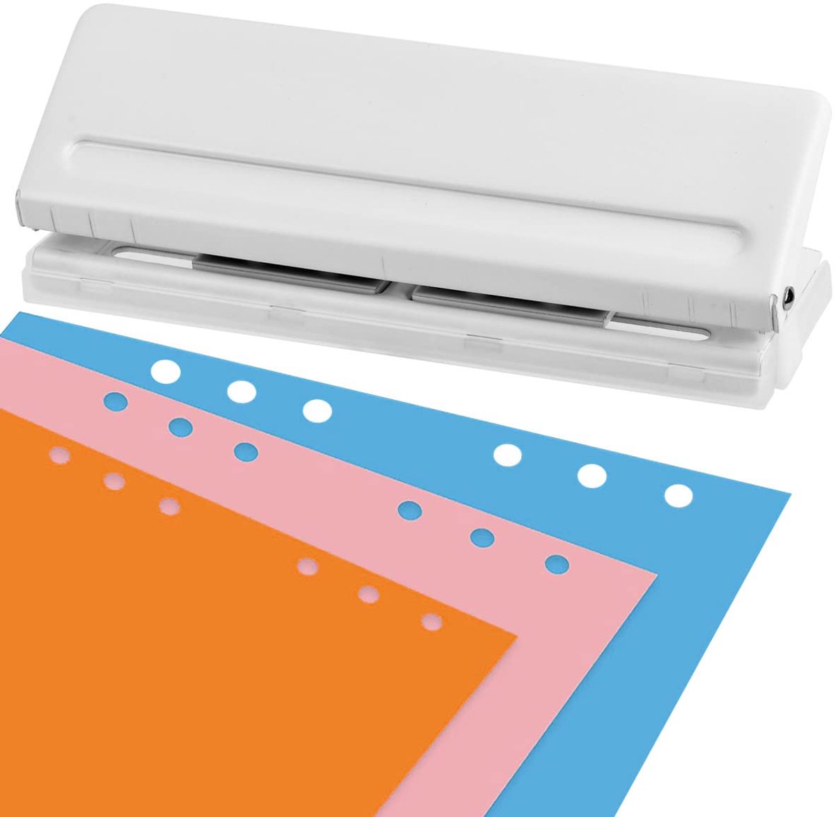 SnelShoppen - 6-voudige ponsmachine, verstelbare afstand, metalen perforator voor A3, A4, A5, B3-B7, ringband, 8 vellen, kantooraccessoires