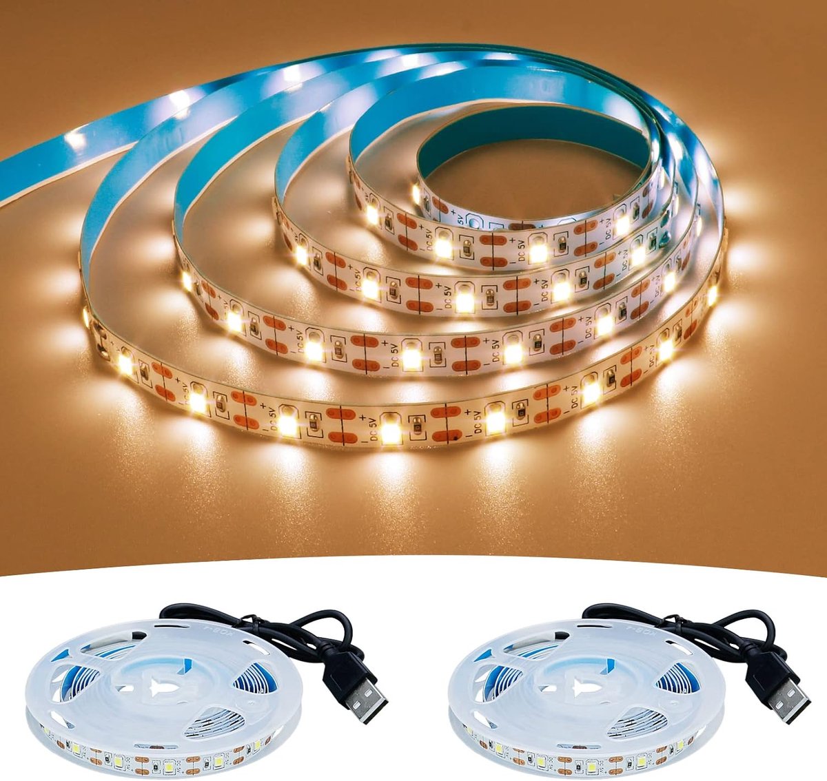 SnelShoppen - 5V USB LED Strip Warm White 3000K - 4M (2x2M) Flexibele SMD2835 LED Tape - Zelfklevend voor DIY Home Decor, TV Achtergrondverlichting, B