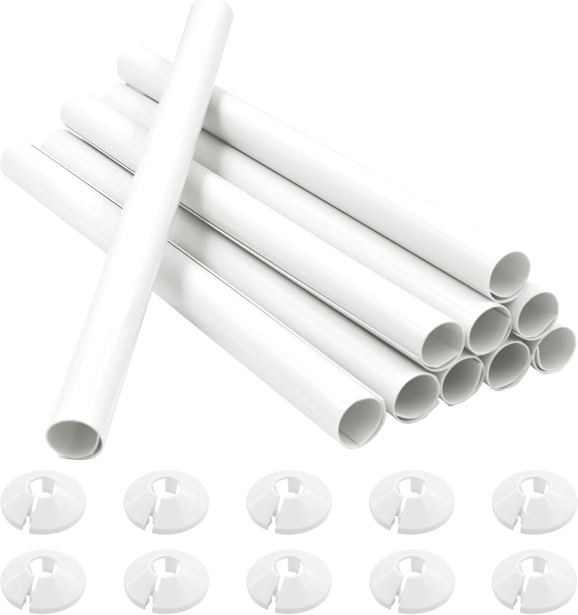 Radiator Pijpdeksels 10 Stuks - Verdikte Radiator Mouwen 200mm x 15mm - Plastic Snap On Caps - Pijpkragen - Wit - Duurzaam Materiaal - Radiatorafdekkingen