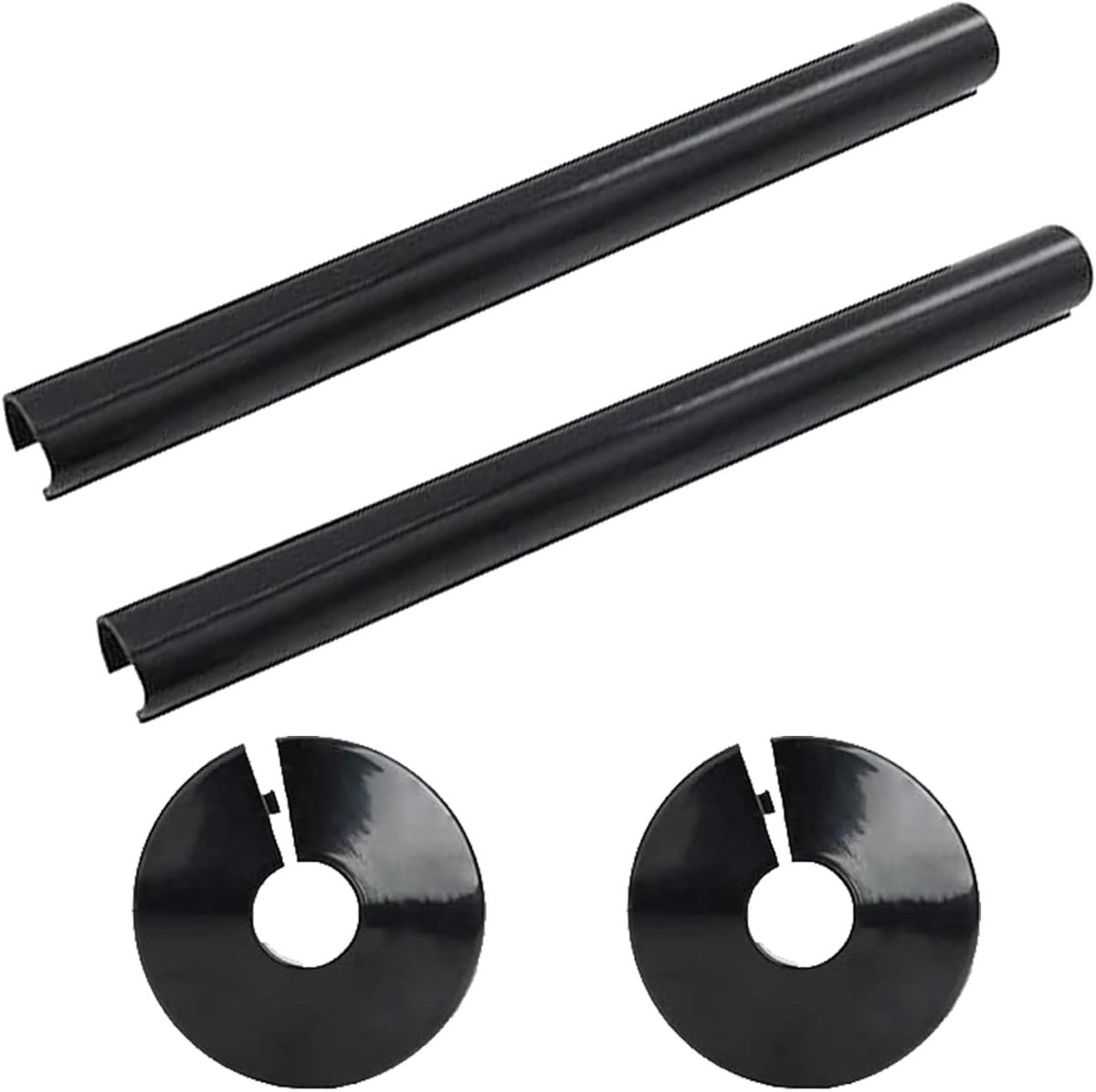 SnelShoppen - 2-Pack Radiator Tube Covers & Collars - Zwarte Plastic Buiskappen 15mm x 200mm - Voor het Afwerken en Beschermen van Verwarmingsleidinge