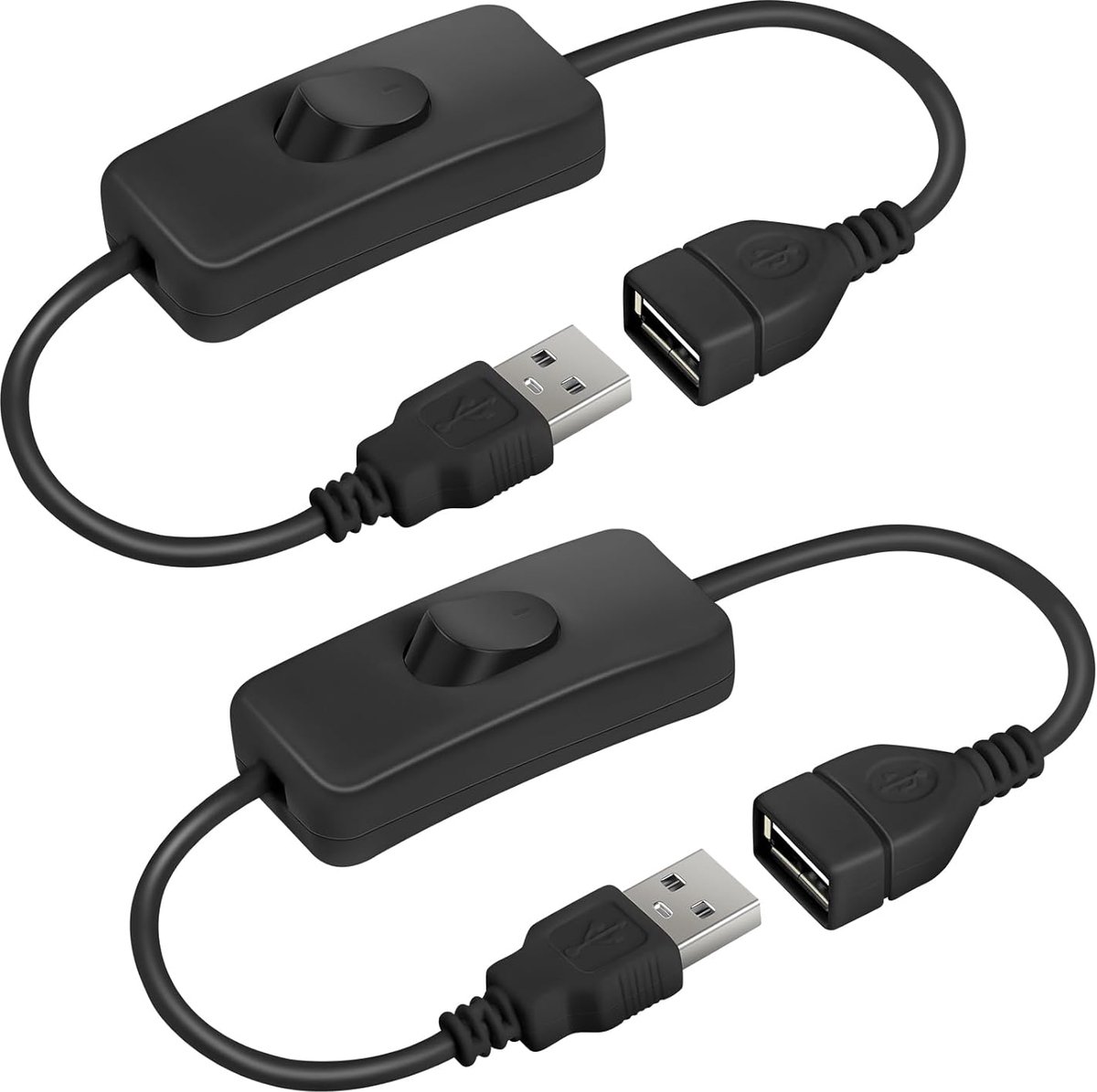 SnelShoppen - USB Extension Cable met Aan/Uit Schakelaar 27.5cm - USB Switch voor LED Lampen, LED Strips, Ventilator - Zwart - Ideaal voor Thuis & Kan