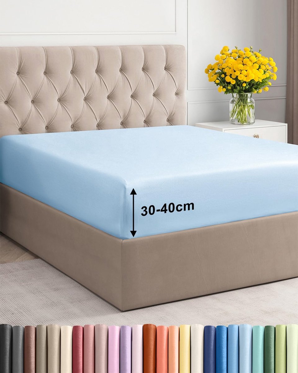 SnelShoppen - Fitted sheet 100x200 cm - 40 cm diepe hoeken - Microfibre - Geschikt voor boxspring - OEKO-TEX - Lichtblauw - Kleurvast en Krimpvrij