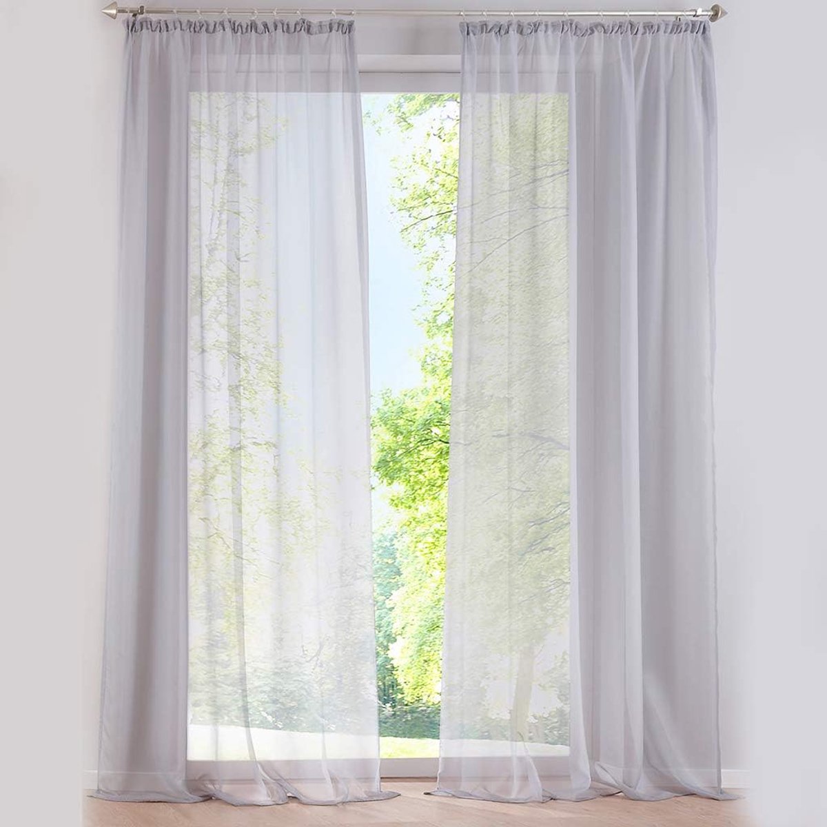SnelShoppen - Elegante Lichtgrijze Voile Gordijnen 140x245cm - 2 Panelen, Translucent, Railhaken, Voor Slaapkamer, Woonkamer, Balkon