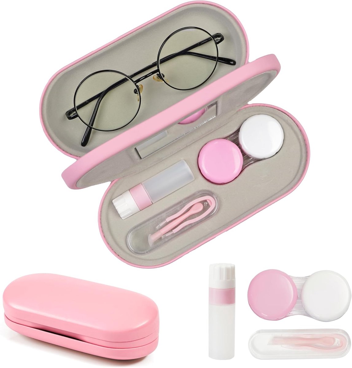 SnelShoppen - 2 in 1 Brillen en Contactlens Etui, Draagbare Dubbelzijdige Lensdoos met Multifunctionele Gereedschappen voor Reizen en Dagelijks Gebrui