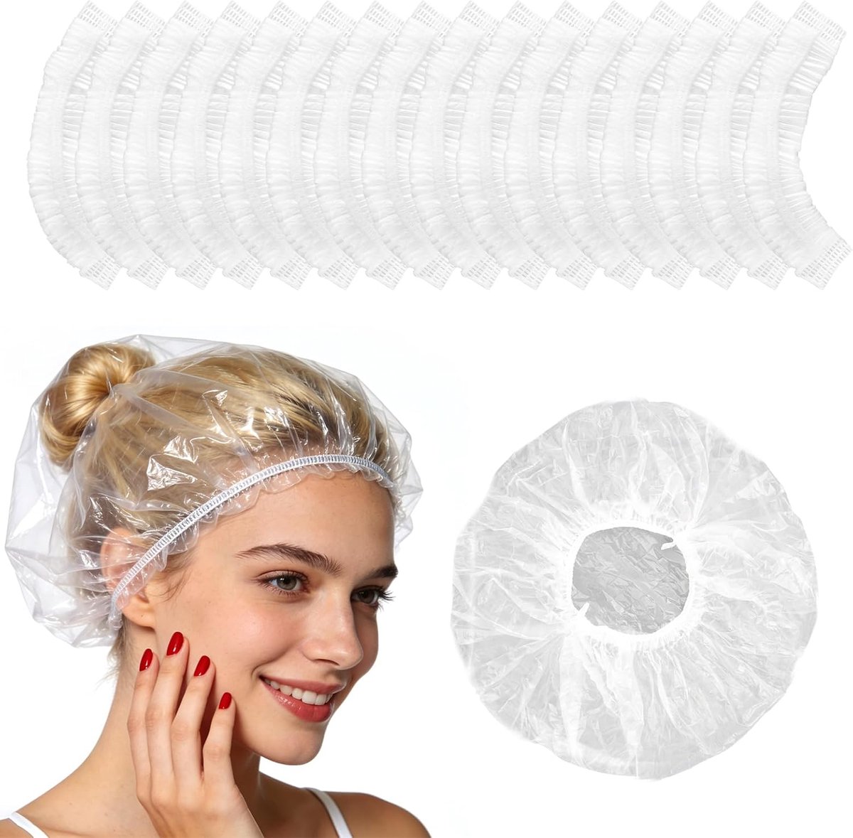 SnelShoppen - 100 Stuks Wegwerp Douchecaps voor Mannen en Vrouwen - Plastic, Elastisch, Dikker, Waterdicht, Transparant - Haar Douchekap voor Salon, S