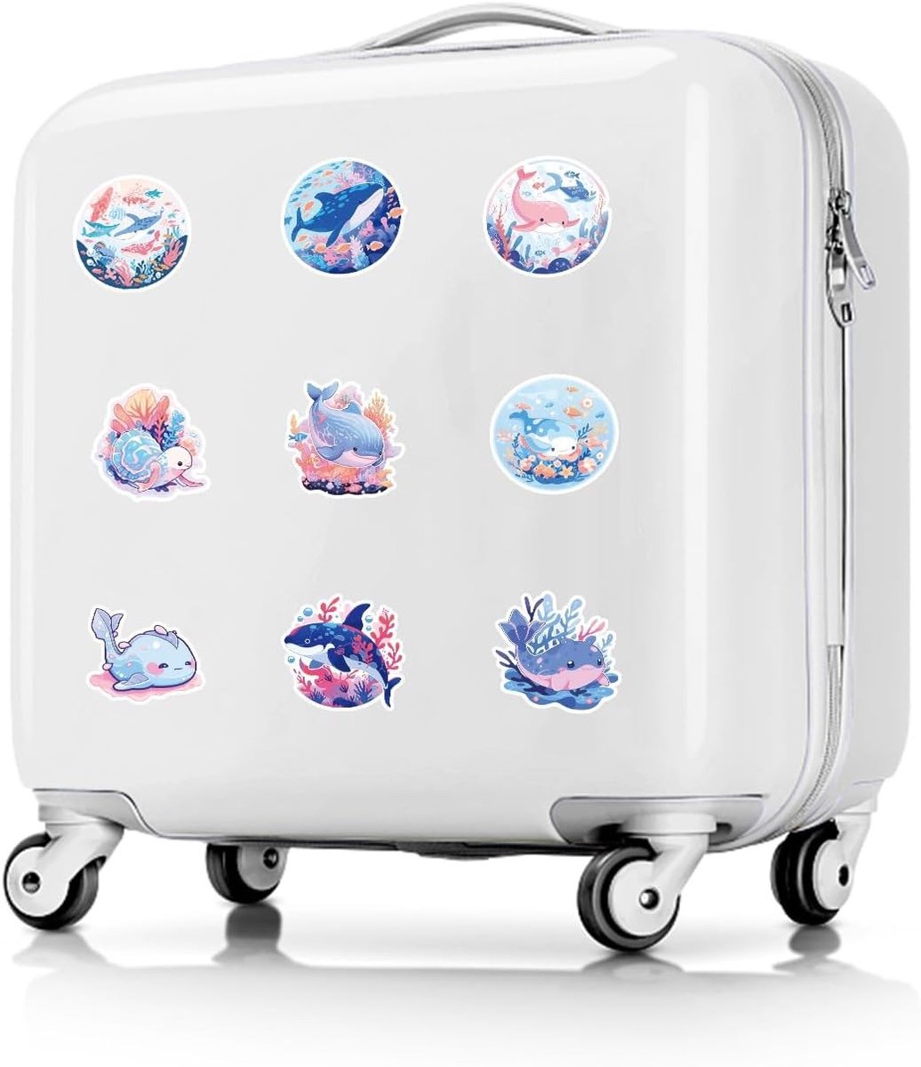 Leuke Stickers van Zeedieren - 50 Stuks Handgeschilderde Haai, Walvis en Dolfijn Stickers voor Gitaar, Skateboard, Laptop en Bagage - Waterdicht Vinyl
