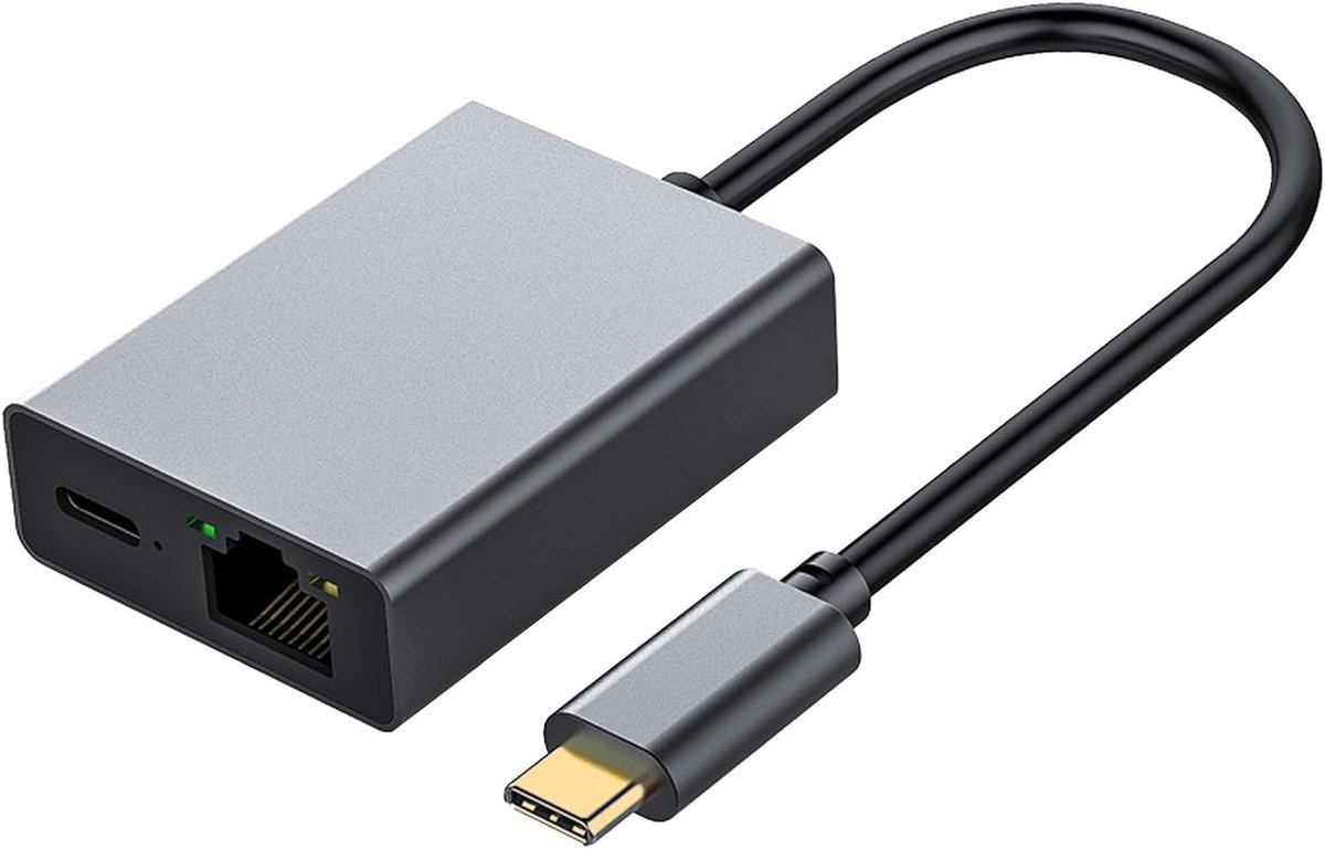 SnelShoppen - USB C naar Ethernet Adapter 100W voor Chromecast, 1000Mbps Gigabit, USB C naar RJ45, Perfect voor MacBook Pro, Telefoon, Windows