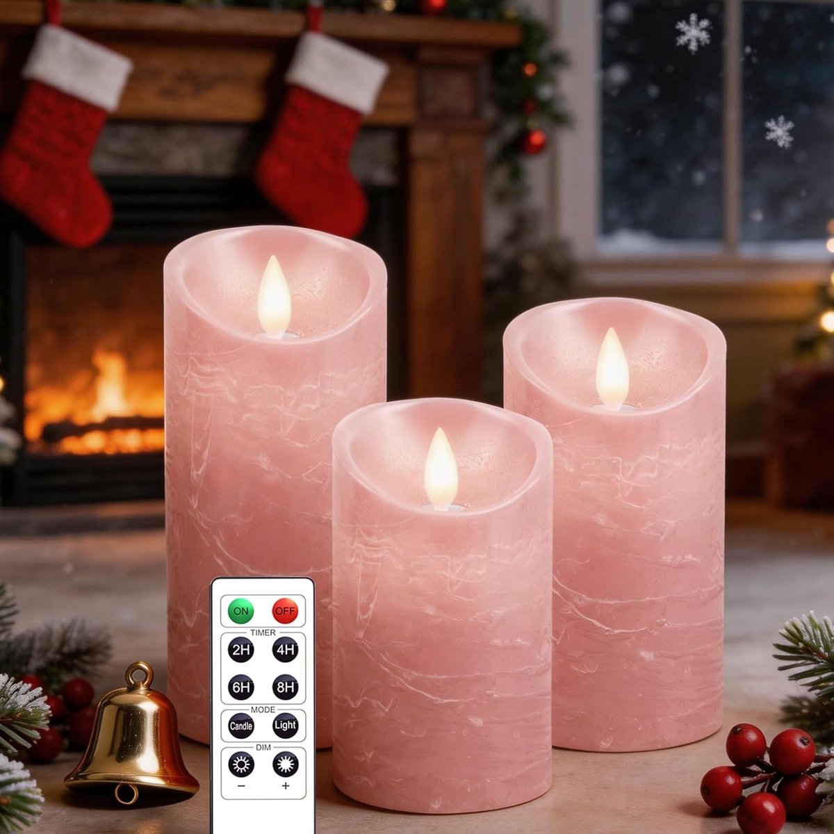 SnelShoppen - LED Kaarsen Set van 3 - Vlamloze Kaarsen van Echt Was - Flickering Dimbaar met Afstandsbediening - Kerst Kaarsen met LED Vlammen - 10.2c